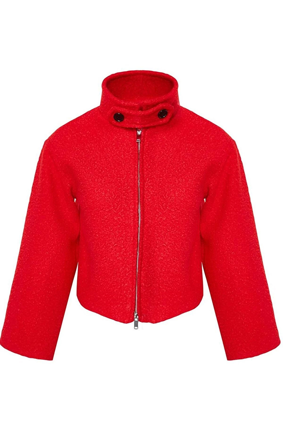 Kadın Moda Şık Regular Dik Yaka Standart Düz Astarlı Yaka Detaylı Buklet İnce Ceket Mont