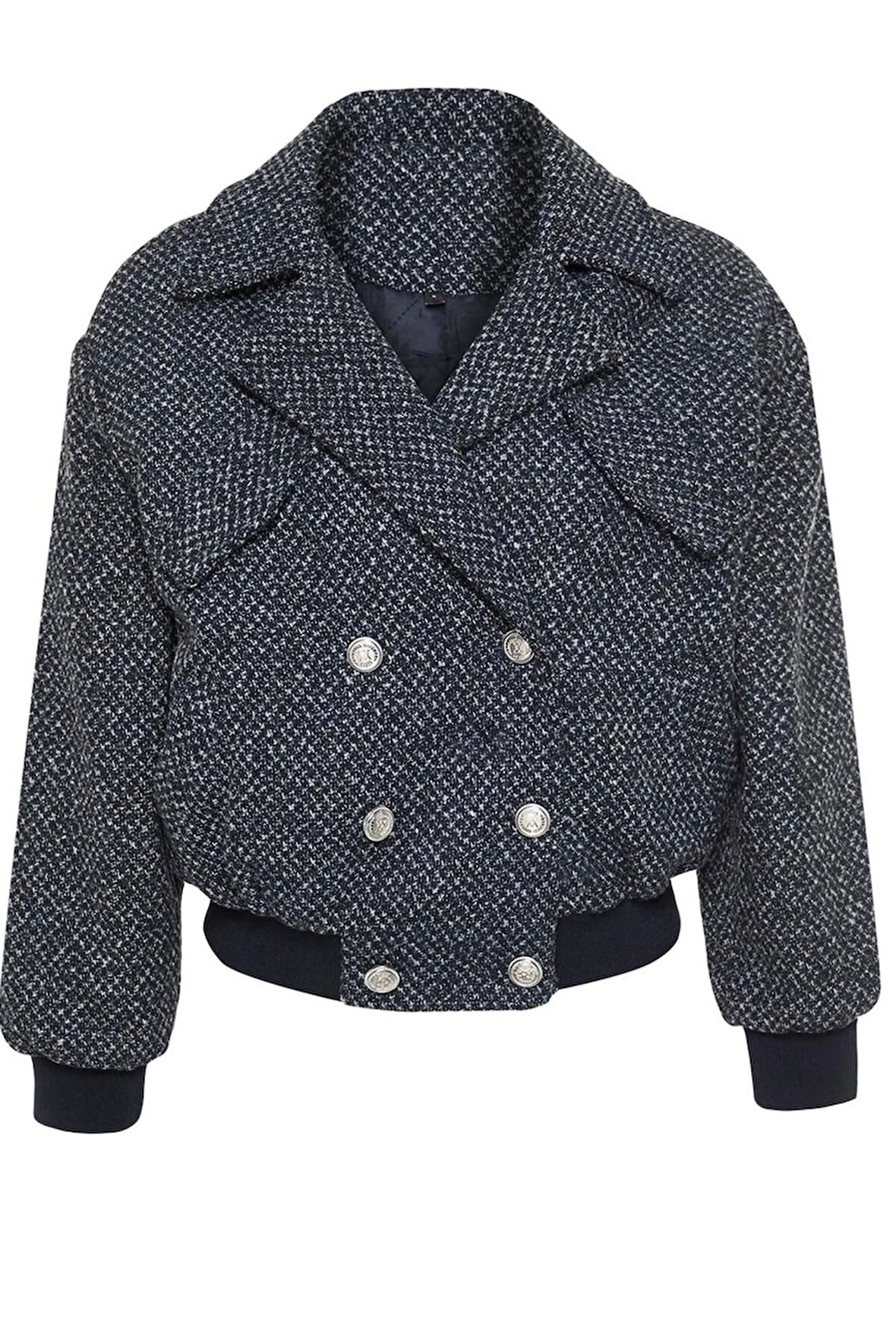 Kadın Moda Şık Bol Ceket Yaka Standart Düz Astarlı Oversize İçi Kapitoneli Tüvit Bomber Mont