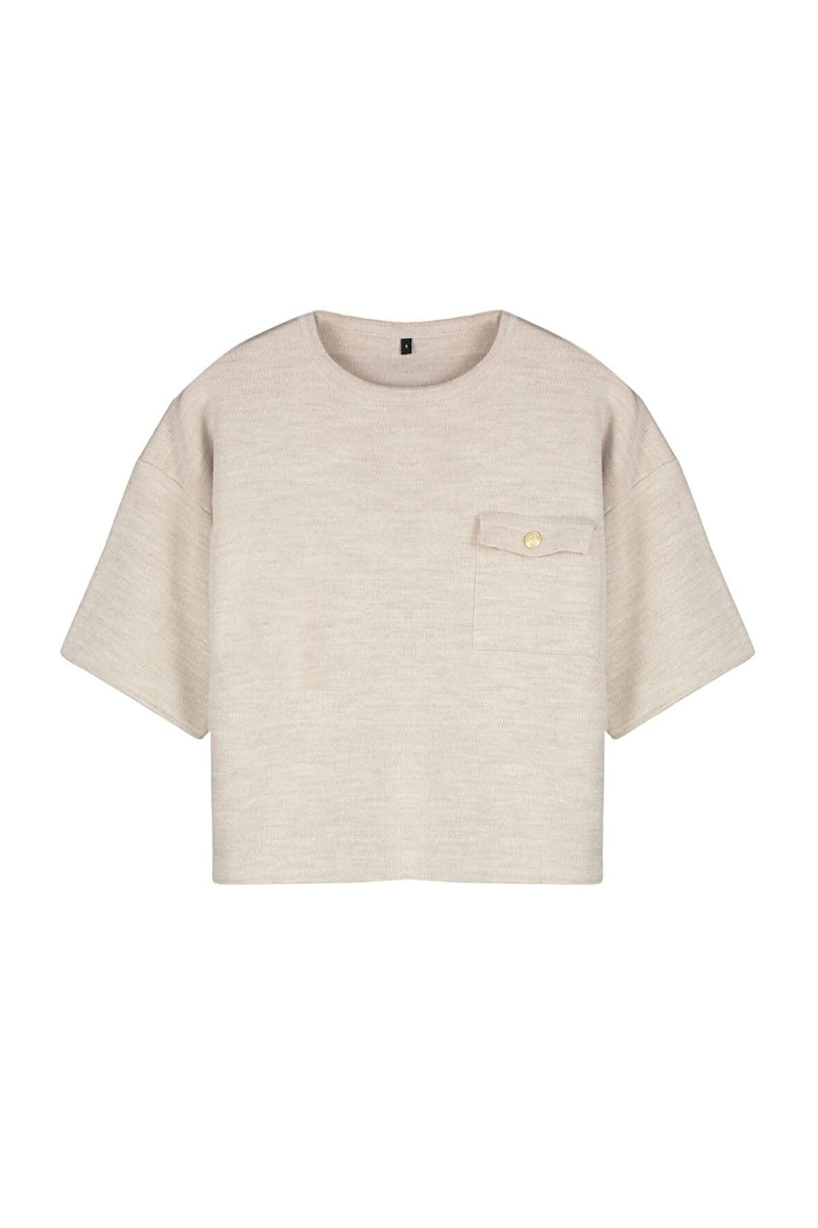 Kadın Moda Şık Bisiklet Yaka Standart Kol Regular Cep Detaylı Triko Kazak