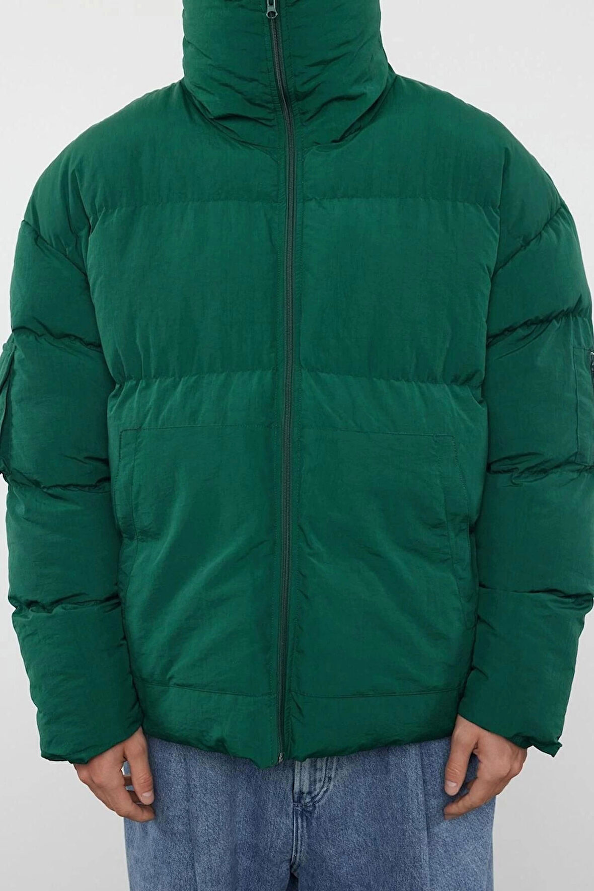 Unisex Moda Şık Relaxed Dik Yaka Standart Düz Astarlı Taslan Relaxed Fit Kışlık Şişme Mont
