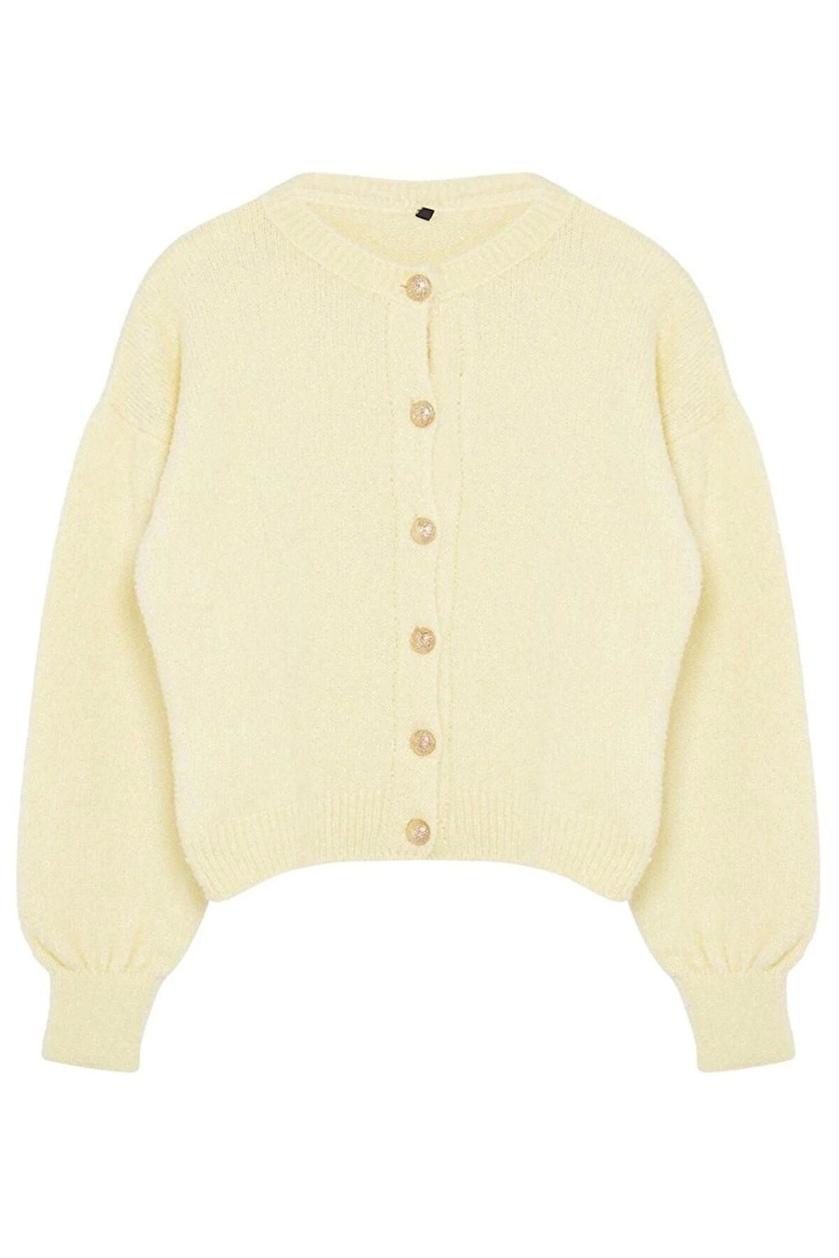 Kadın Moda Şık Regular Bisiklet Yaka Regular Buklet Triko Hırka