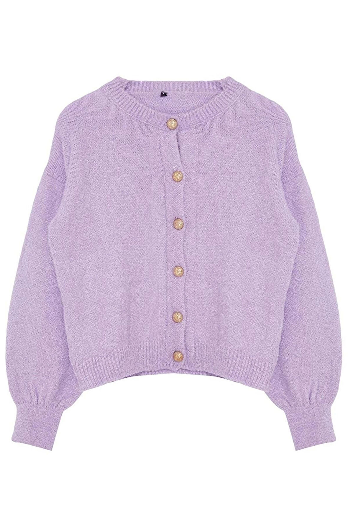 Kadın Moda Şık Regular Bisiklet Yaka Regular Buklet Triko Hırka