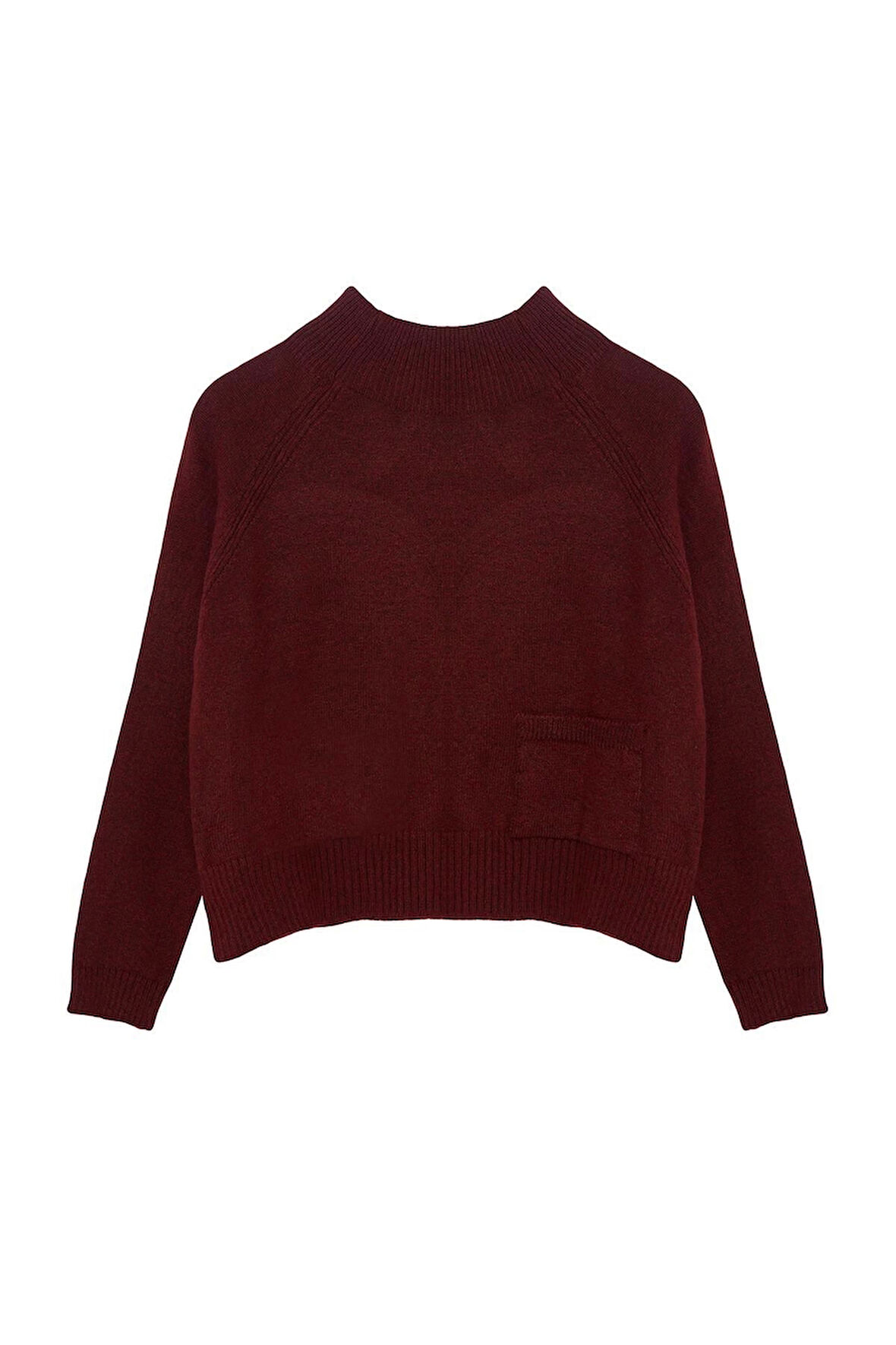 Kadın Moda Şık Dik Yaka Standart Kol Regular Cep Detaylı Yumuşak Dokulu Triko Kazak