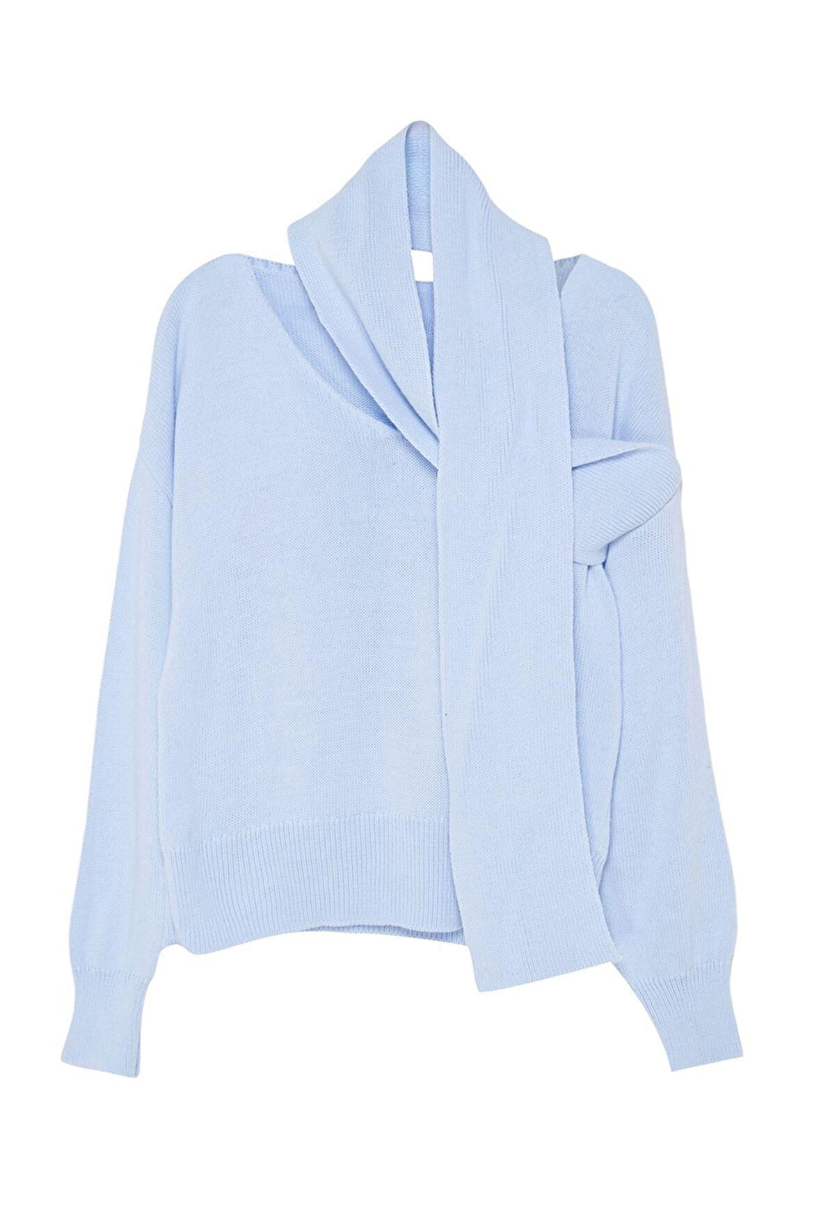 Kadın Moda Şık V Yaka Standart Kol Regular Atkılı Triko Kazak