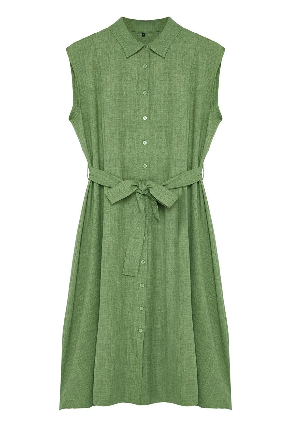 Yeni Rahat Günlük Keten Görünümlü Dokuma Gömlek Yaka Kısa Kol A-Line Midi Boy Büyük Beden Elbise