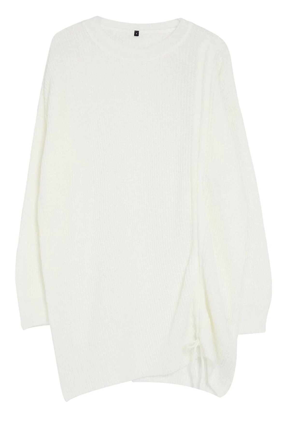 Kadın Tesettür Moda Şık Regular Dik Yaka Uzun Kol Düz Selanik Örgü Büzgü Detaylı Triko Kazak