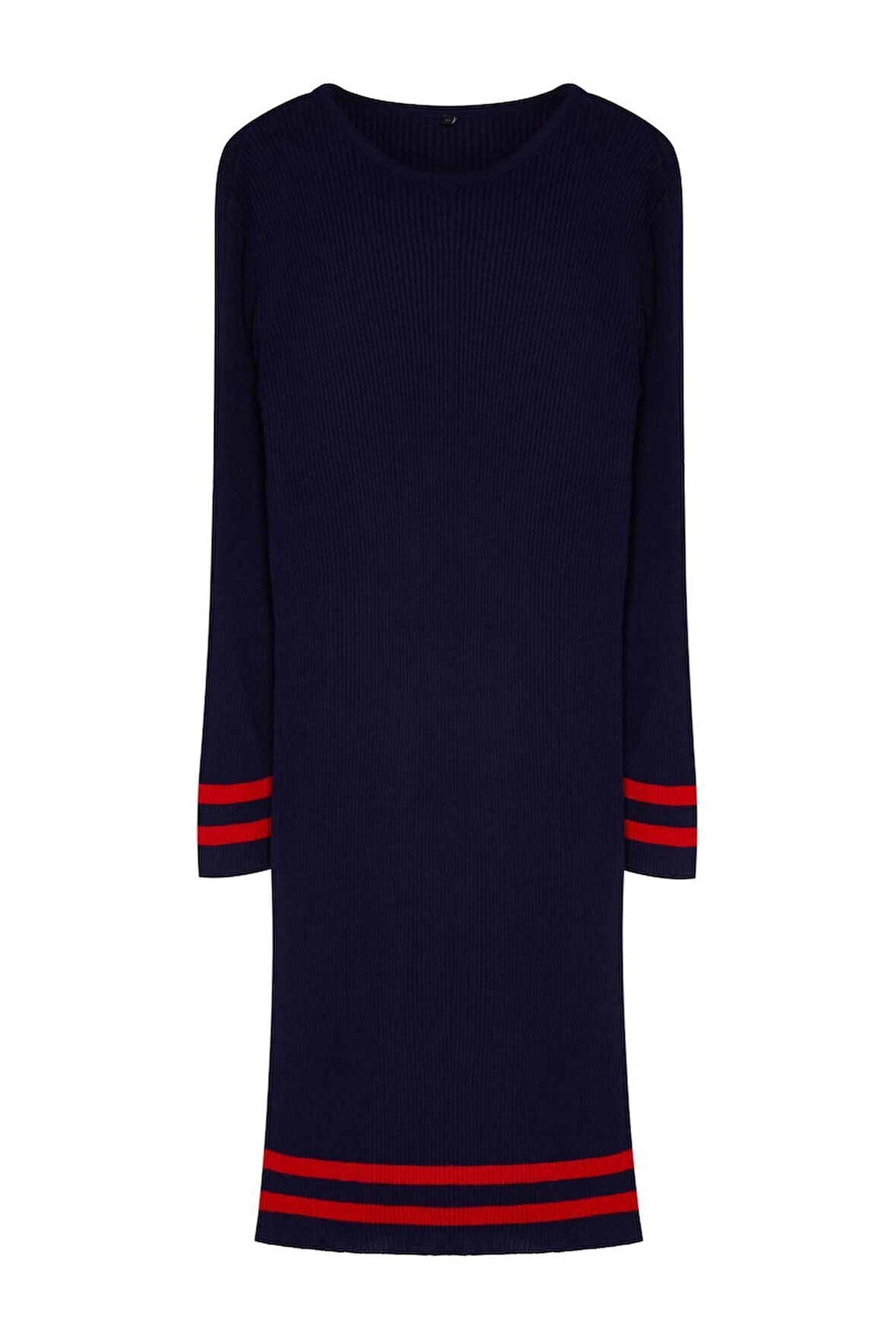 Kadın Moda Şık Büyük Beden Mini Boy Bisiklet Yaka Fitted Fitilli Triko Büyük Beden Elbise