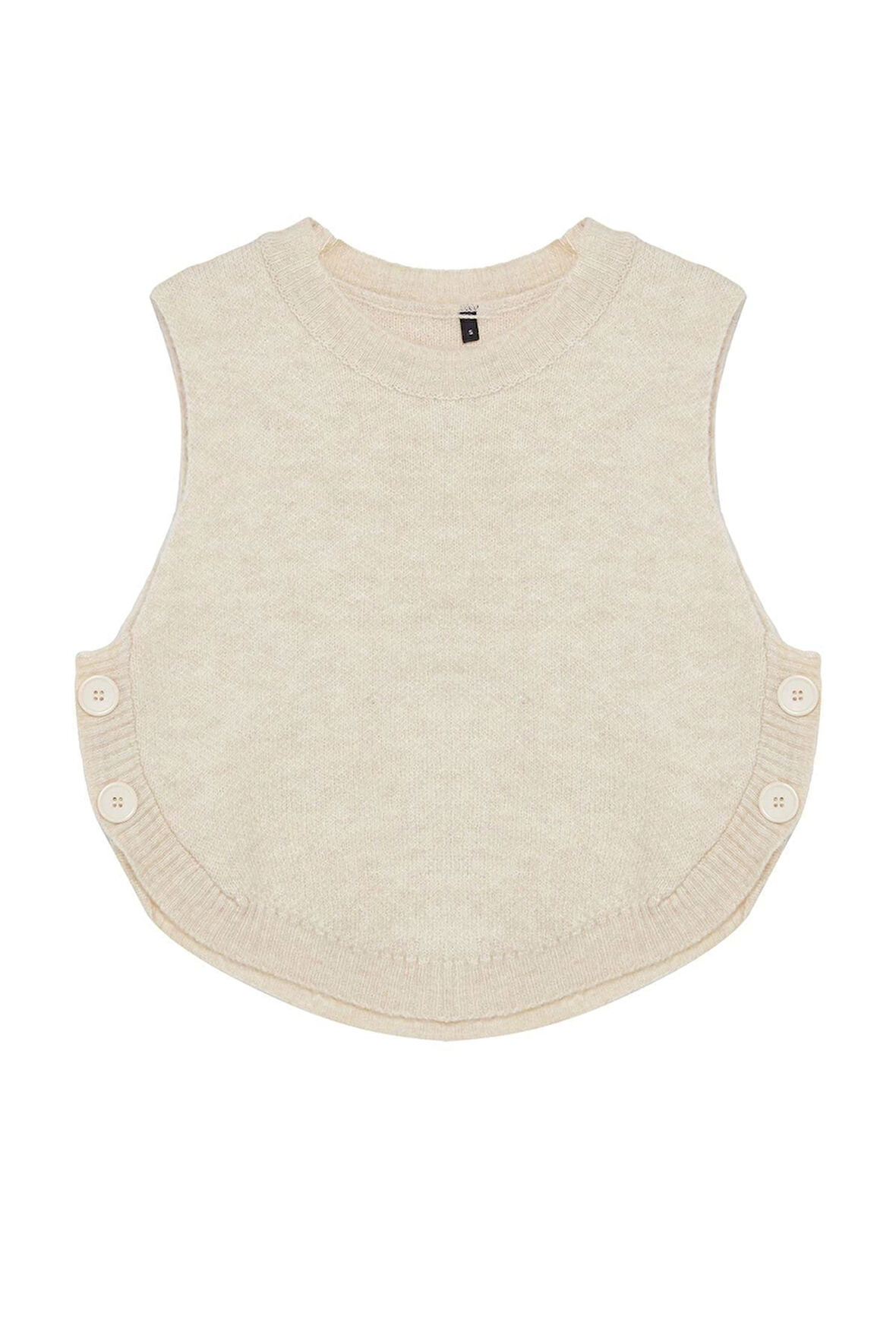 Kadın Moda Şık Bisiklet Yaka Standart Kol Crop Yumuşak Dokulu Düğmeli Triko Süveter