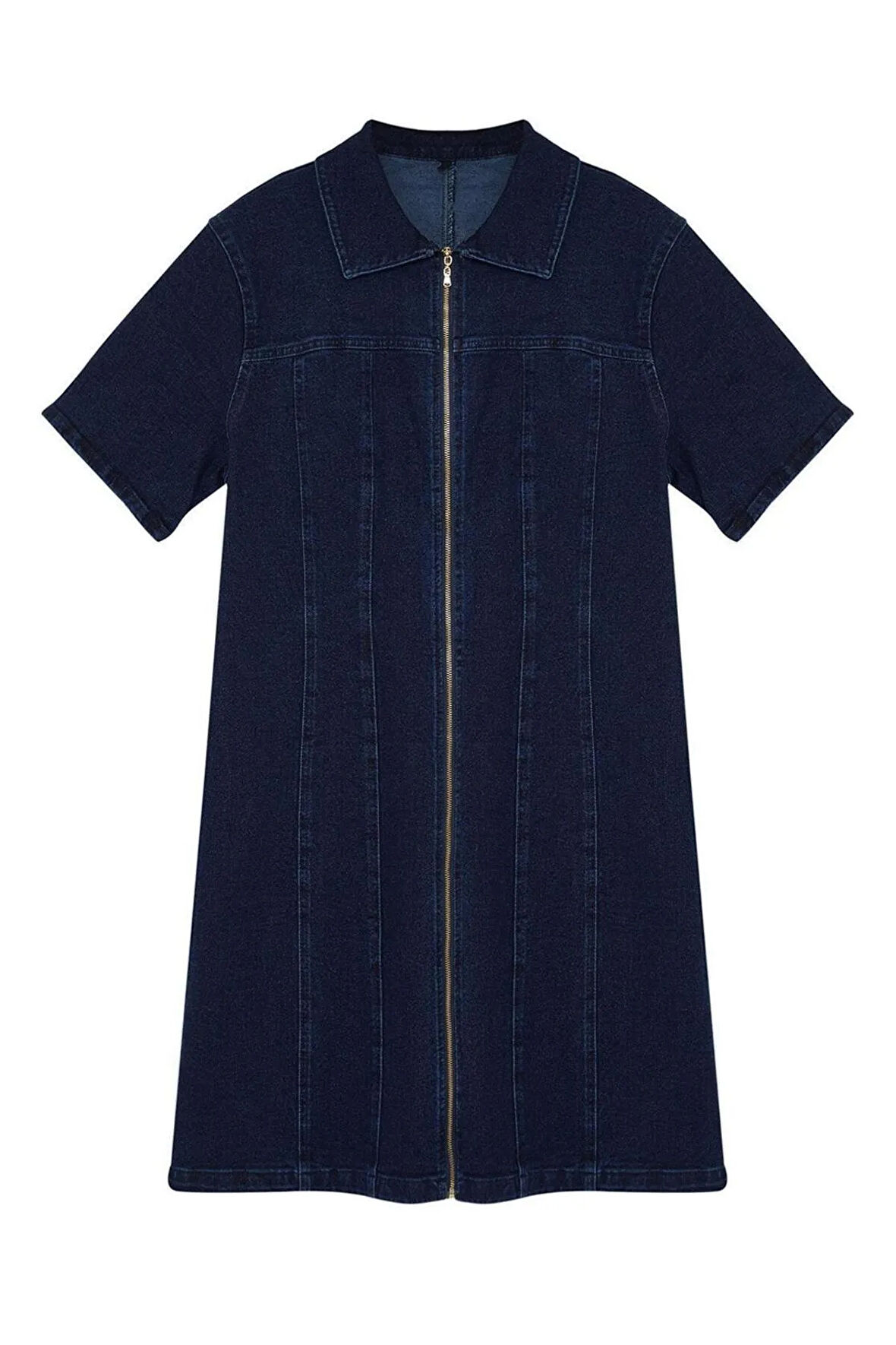 Yeni Fit Casual Günlük Comfort Denim Gömlek Yaka Kısa Kol Bodycone Mini Boy Büyük Beden Elbise