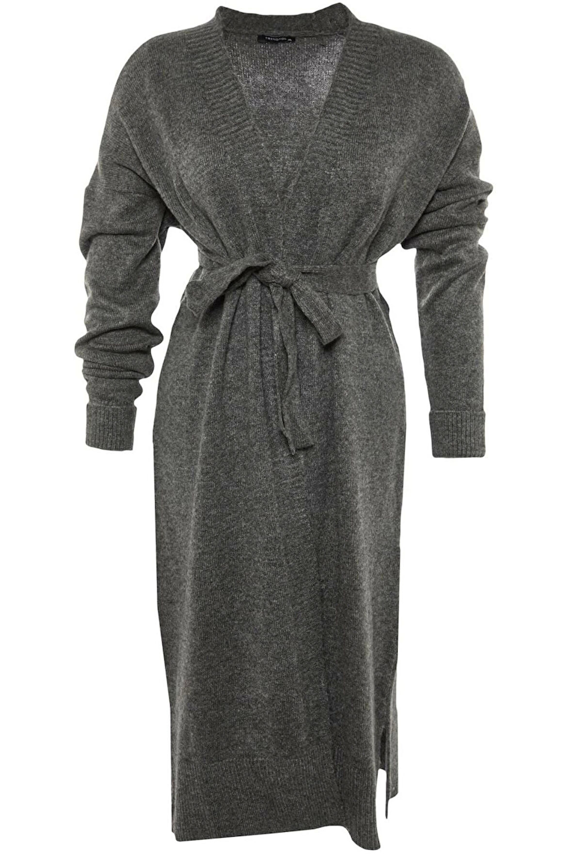 Kadın Büyük Beden Moda Şık Uzun V Yaka Uzun Kol Düz Oversize Triko Hırka