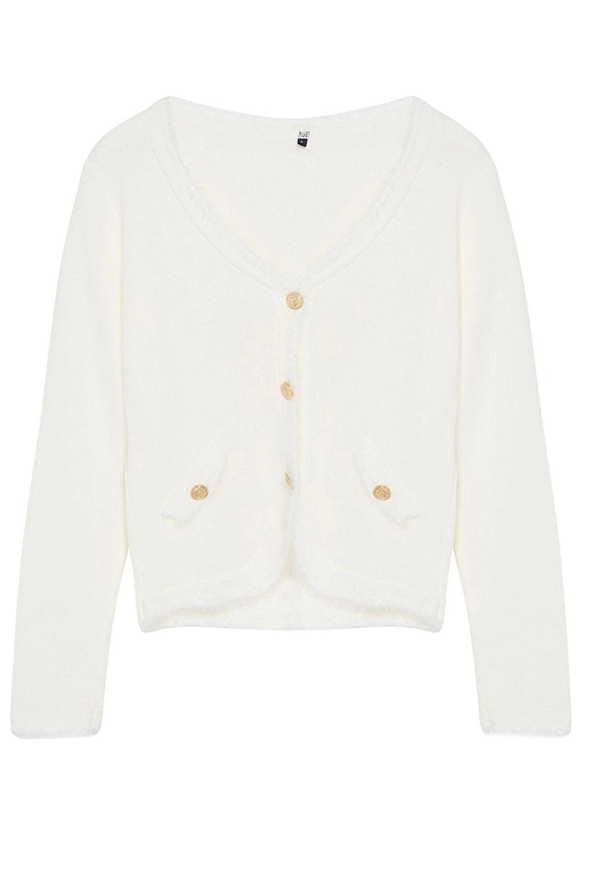 Kadın Moda Şık Regular V Yaka Regular Tüylü Triko Hırka