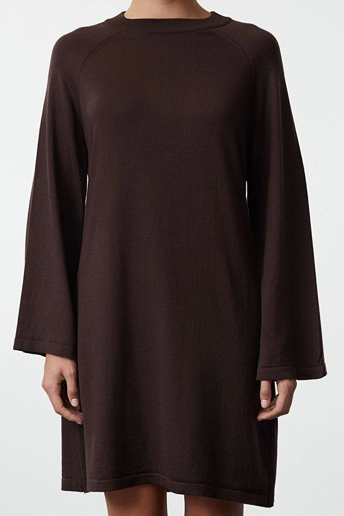 Kadın Moda Şık Mini Boy Bisiklet Yaka Regular Triko Basic Pamuklu Elbise
