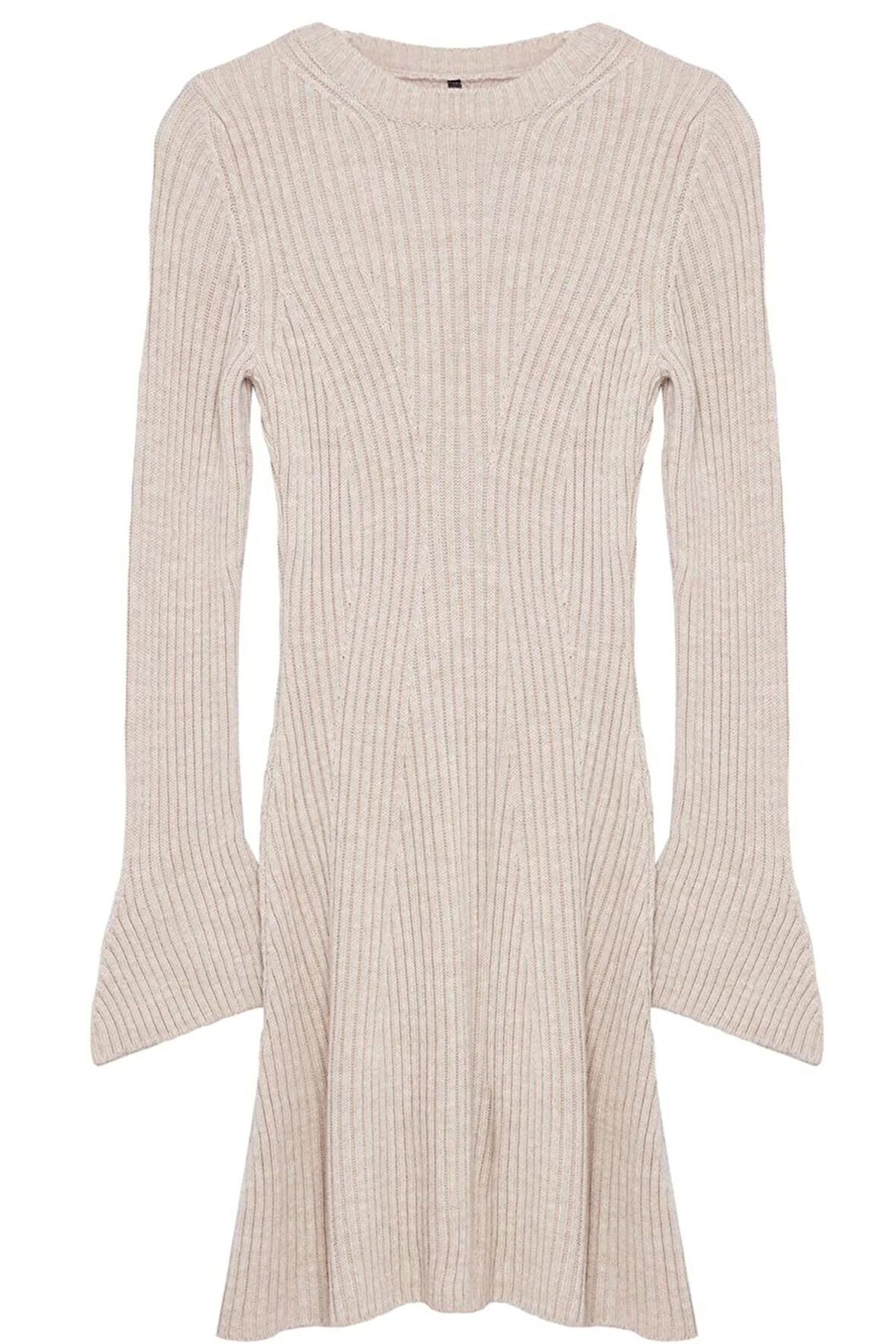 Kadın Moda Şık Mini Boy Bisiklet Yaka Regular Triko A-Line Formda Elbise