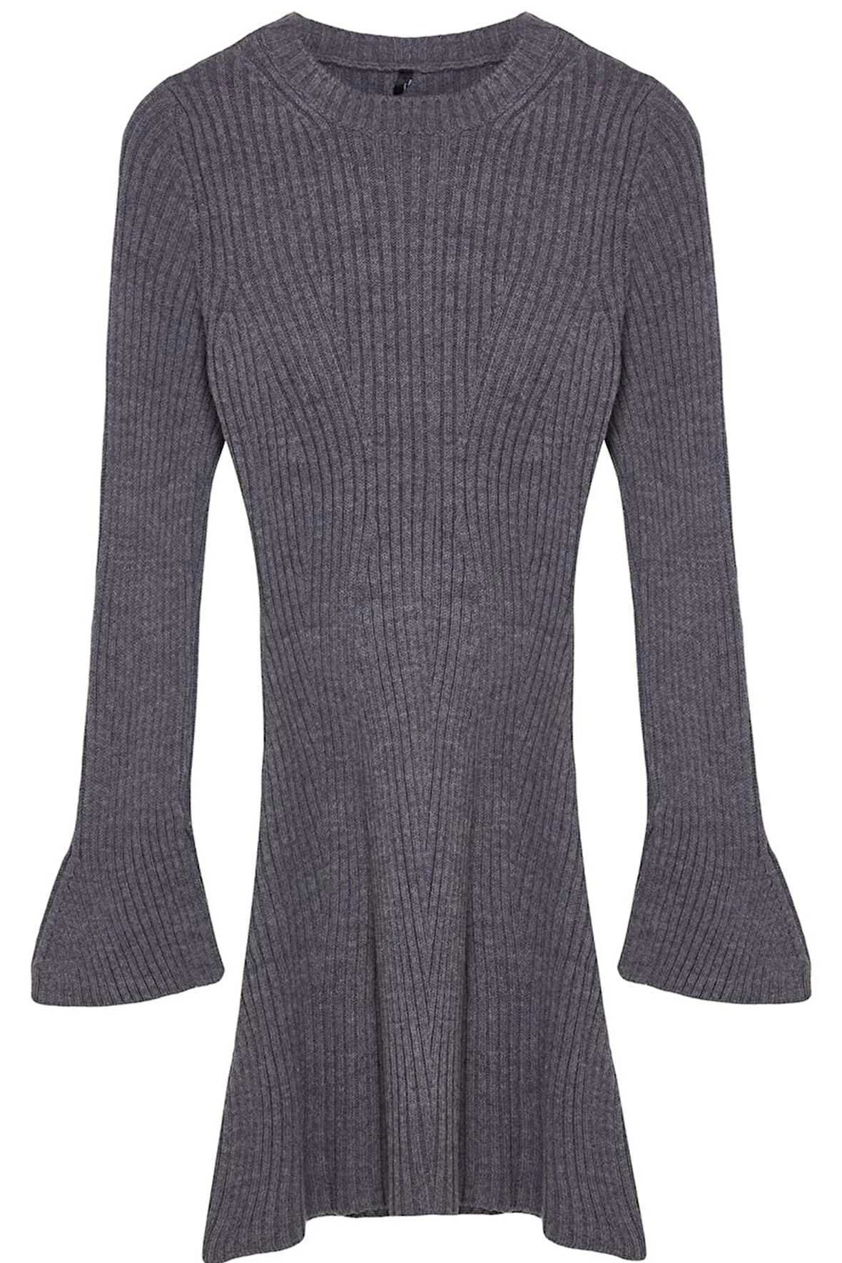 Kadın Moda Şık Mini Boy Bisiklet Yaka Regular Triko A-Line Formda Elbise