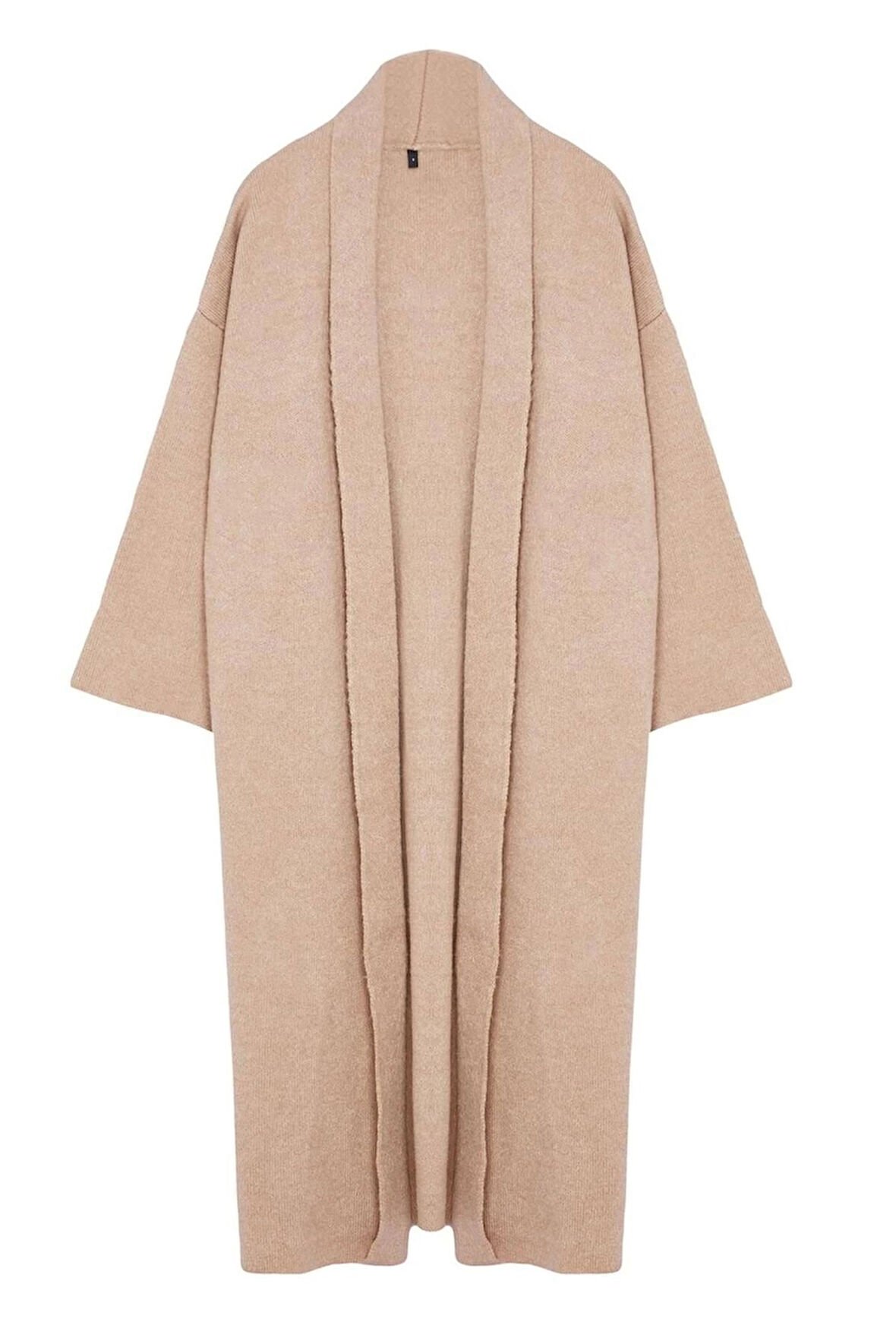 Kadın Moda Şık Maxi Şal Yaka Regular Yumuşak Dokulu Kalın Basic Kaban Görünümlü Triko Hırka