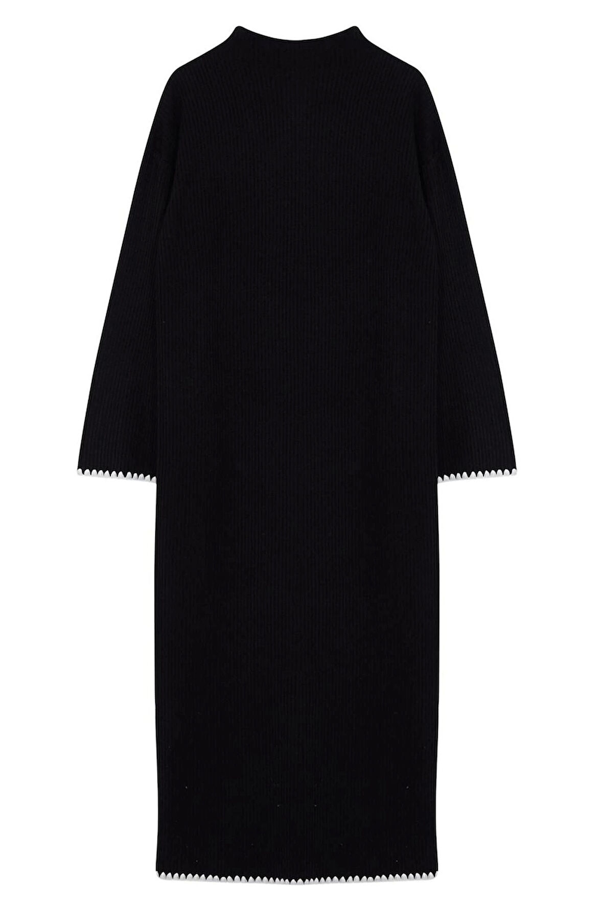 Kadın Moda Şık Tesettür Maxi Boy Bisiklet Yaka Relaxed Dikiş Detaylı Uzun Triko Elbise