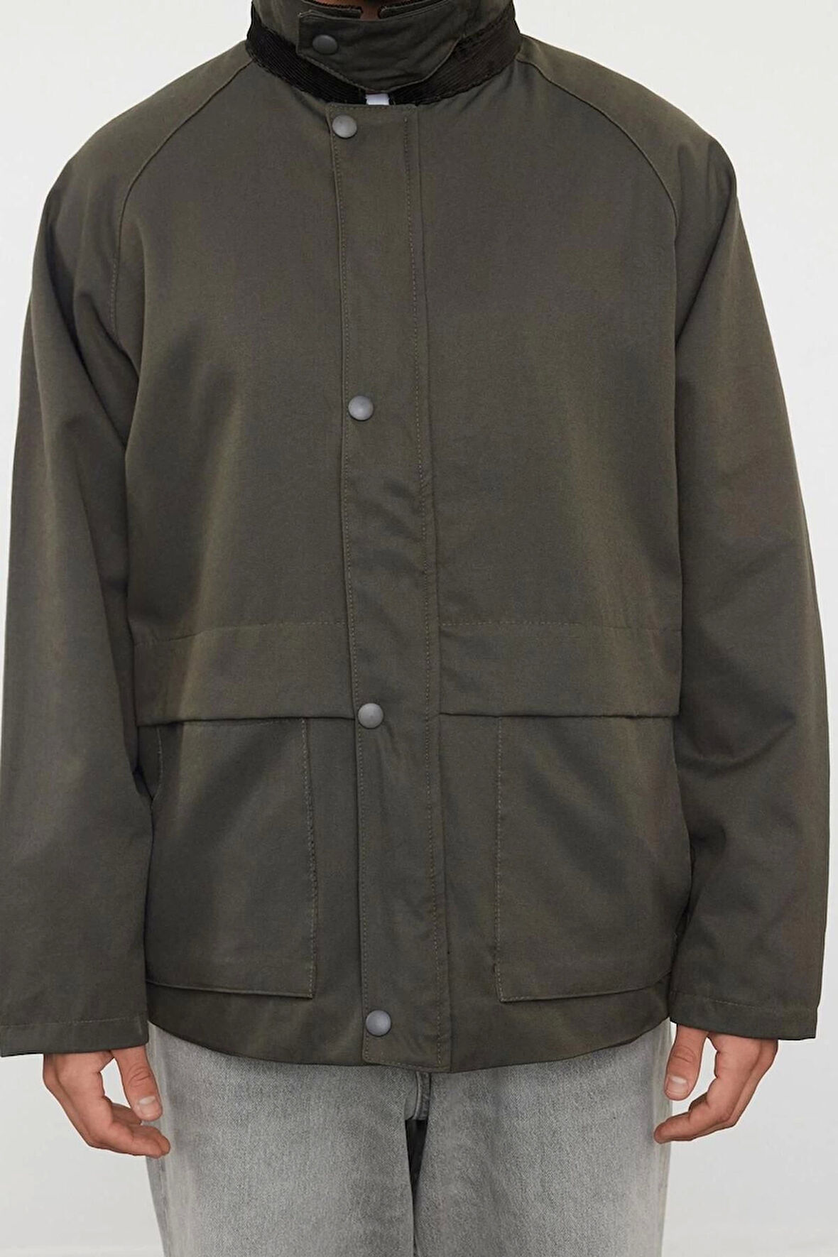 Unisex Moda Şık Regular Ceket Yaka Standart Düz Astarlı Regular Fit Kadife Yaka Detaylı Mont