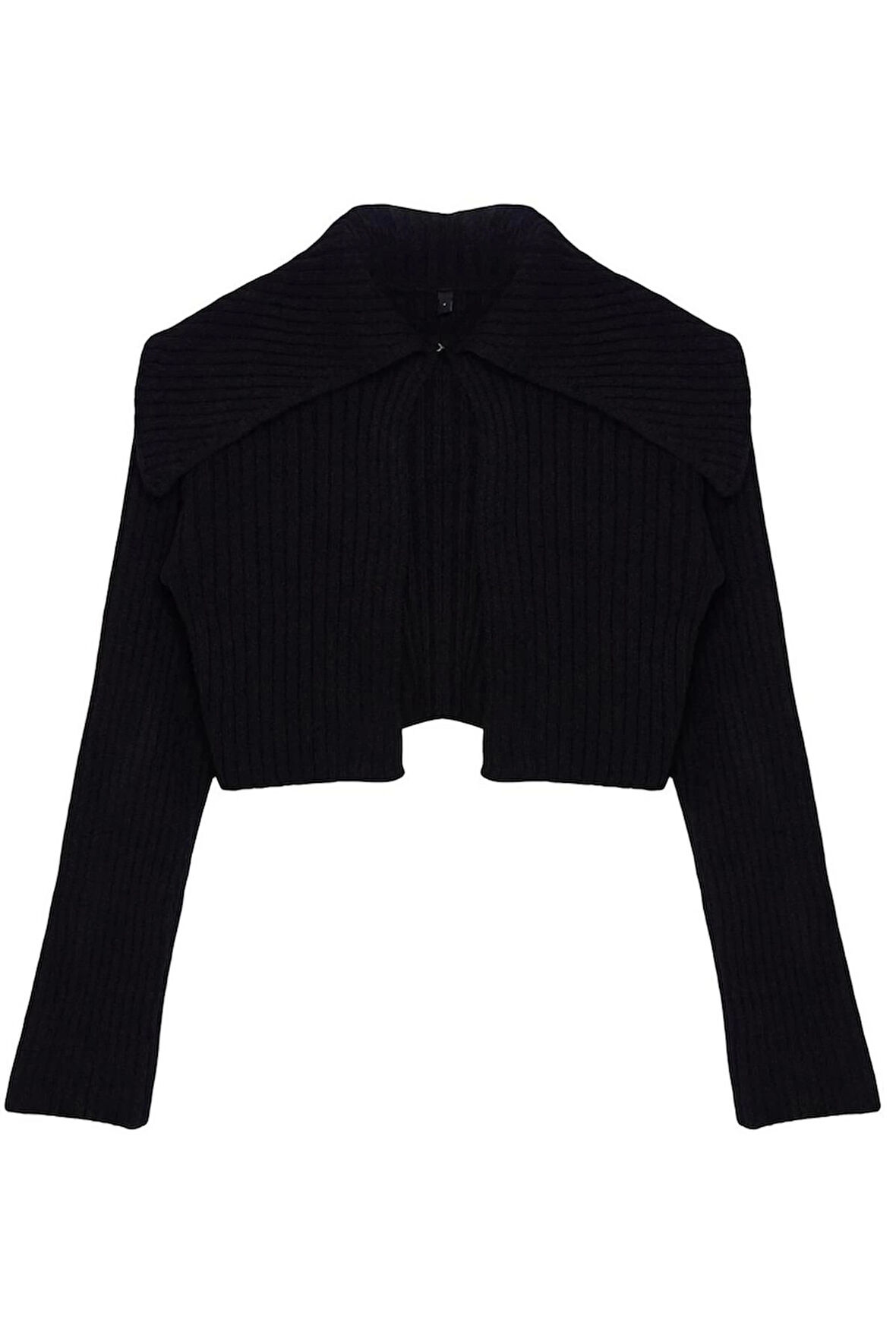 Kadın Moda Şık Crop Devrik Yaka Regular Süper Crop Yumuşak Dokulu Triko Hırka