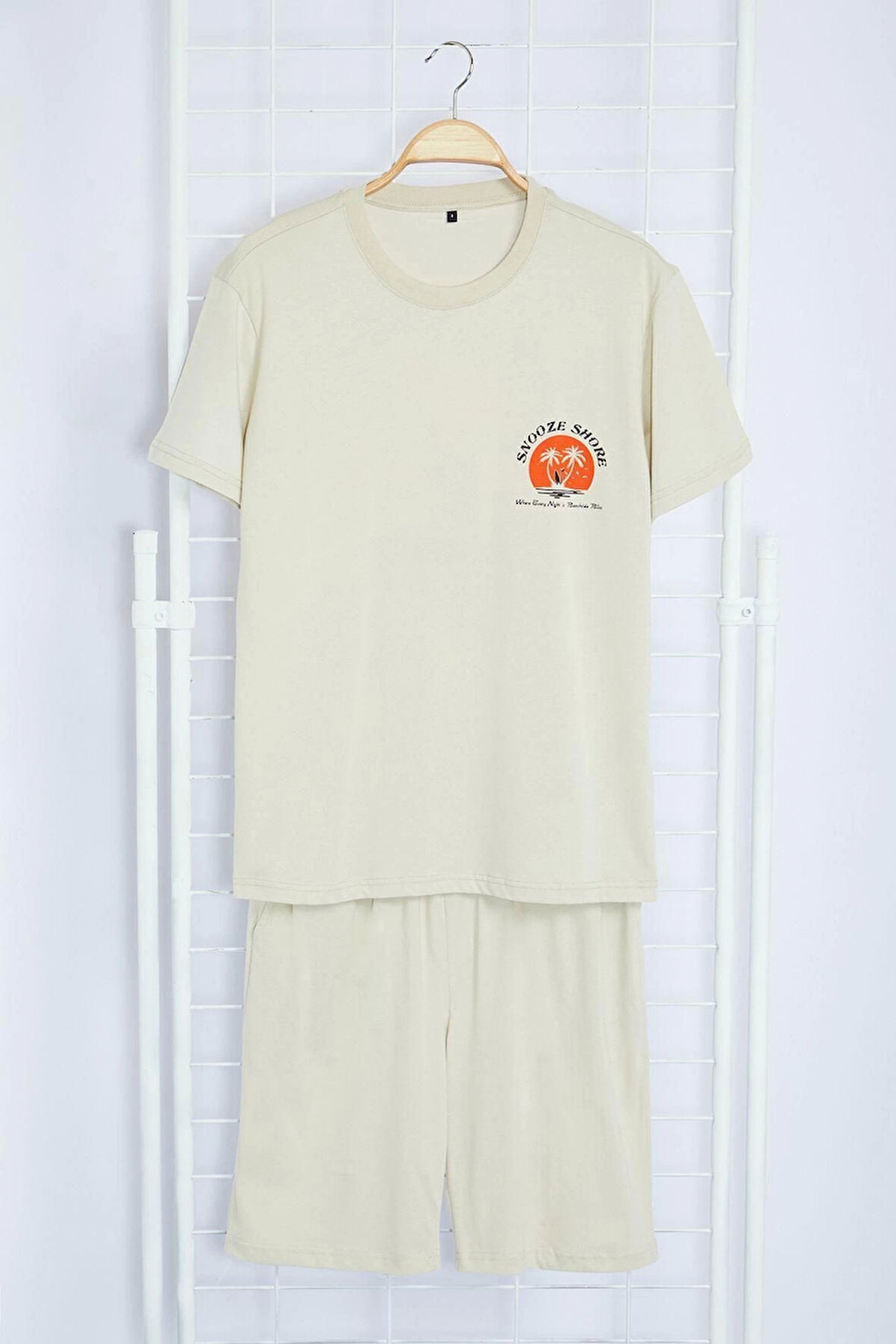 Erkek %100 Pamuk Bisiklet Yaka Kısa Kol Baskılı Regular Fit Örme Şortlu Pijama Takımı