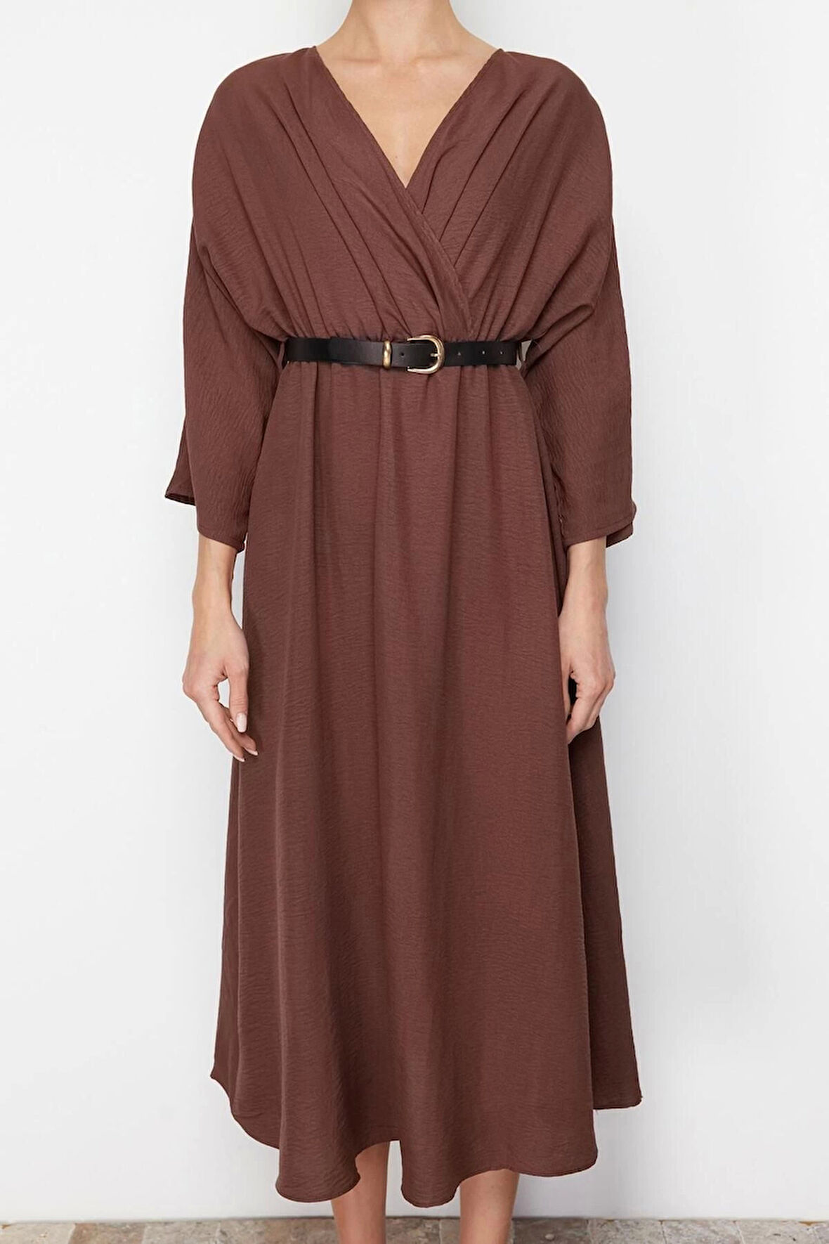 Kadın Moda Şık Midi Boy Kruvaze Regular Düz