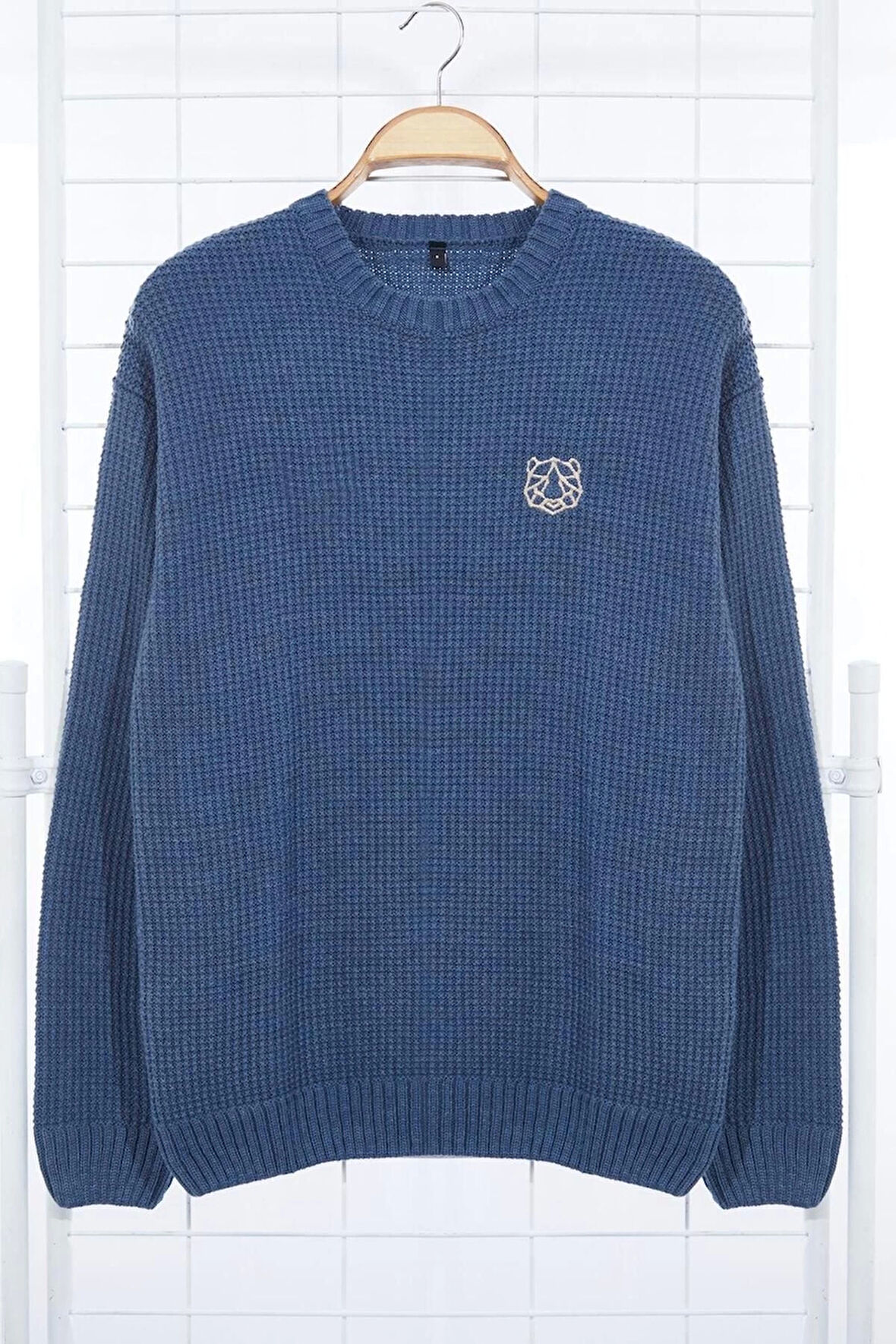 Erkek Moda Şık Standart Bisiklet Yaka Uzun Kol Dokulu Oversize Dokulu Triko Kazak