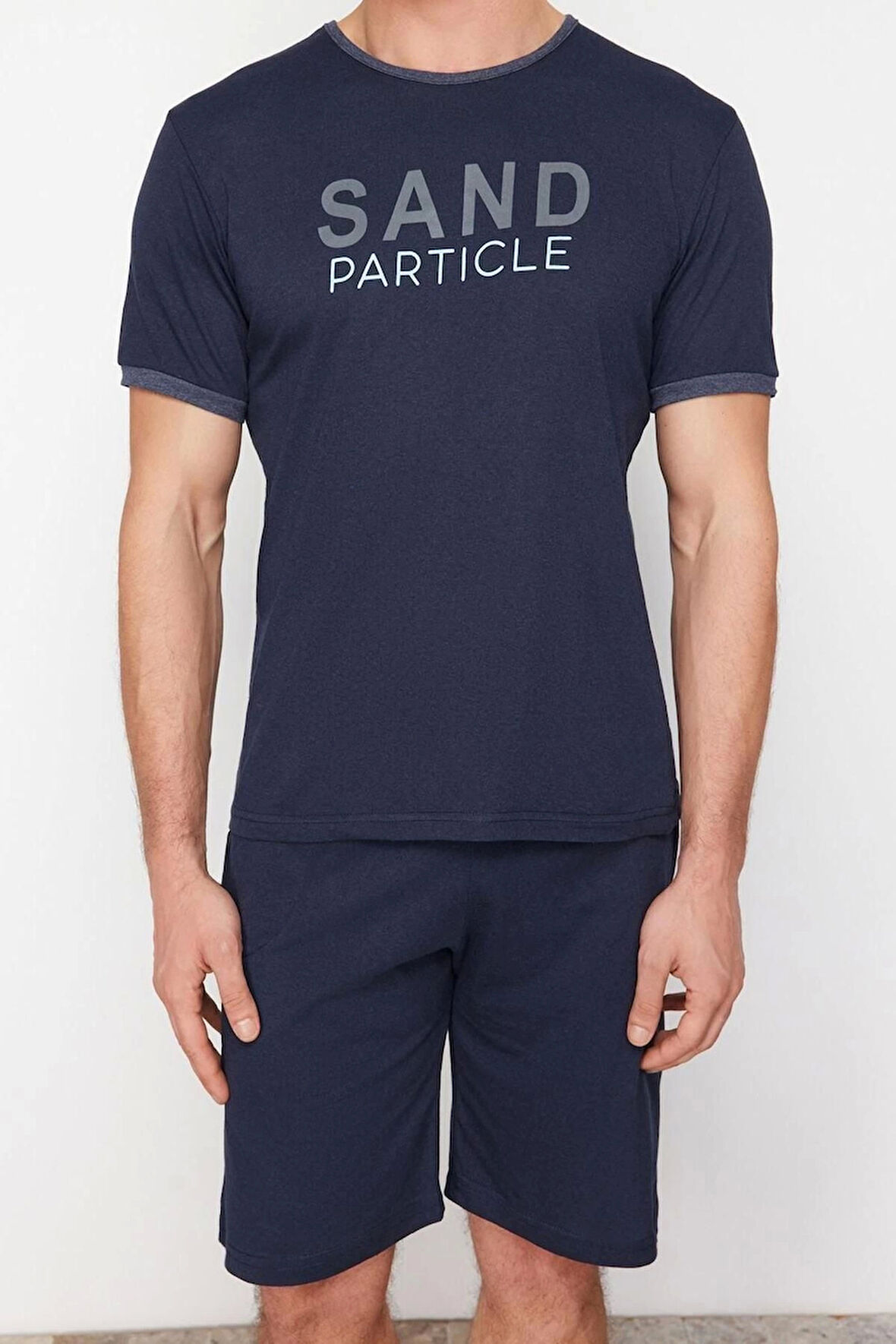 Erkek Pamuk Polyester Düğmeli Yaka Kısa Kol Bisiklet Yaka Regular Fit Örme Şortlu Pijama Takımı