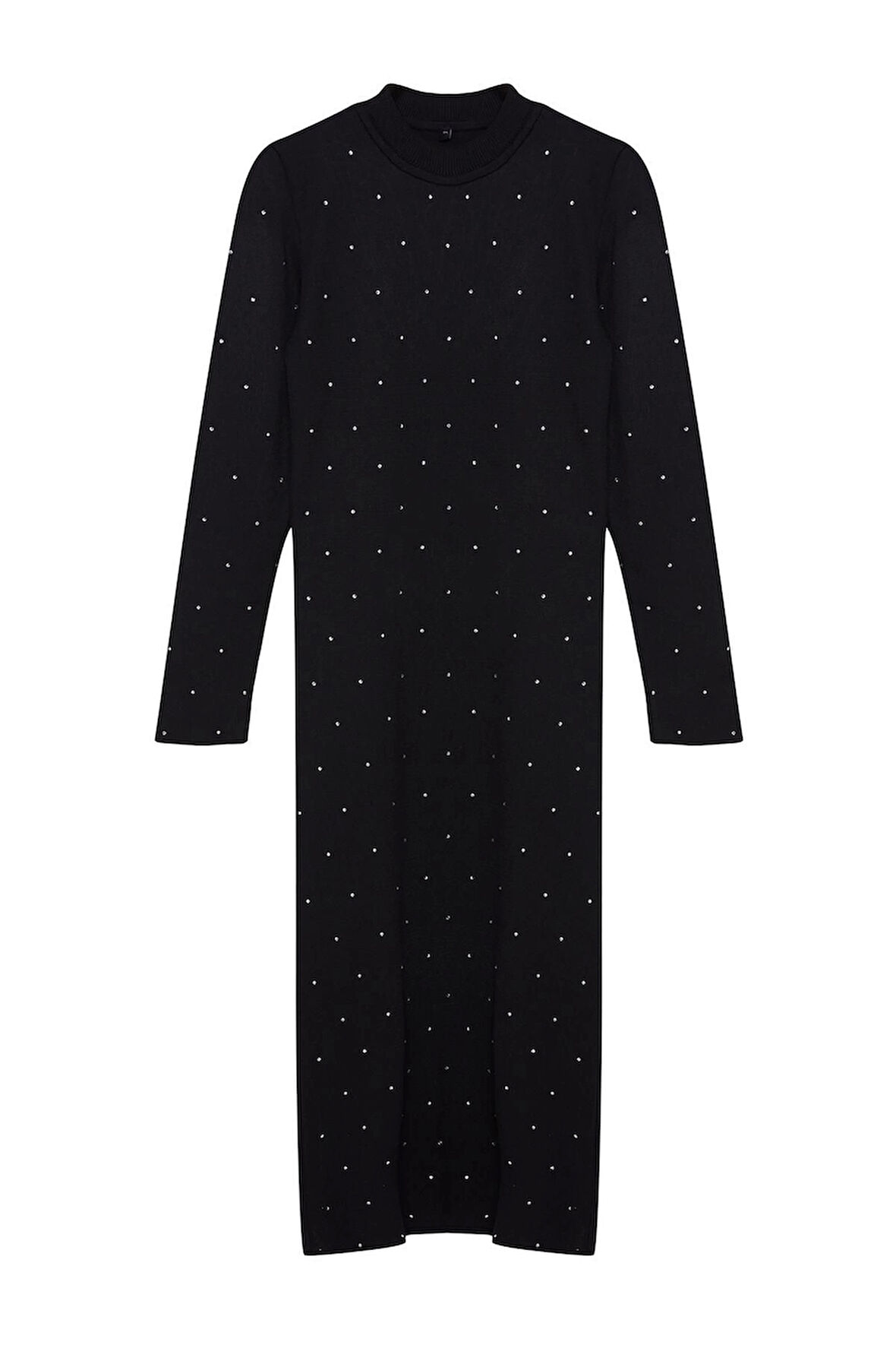 Kadın Moda Şık Büyük Beden Midi Boy Bisiklet Yaka Fitted Taşlı Triko Elbise