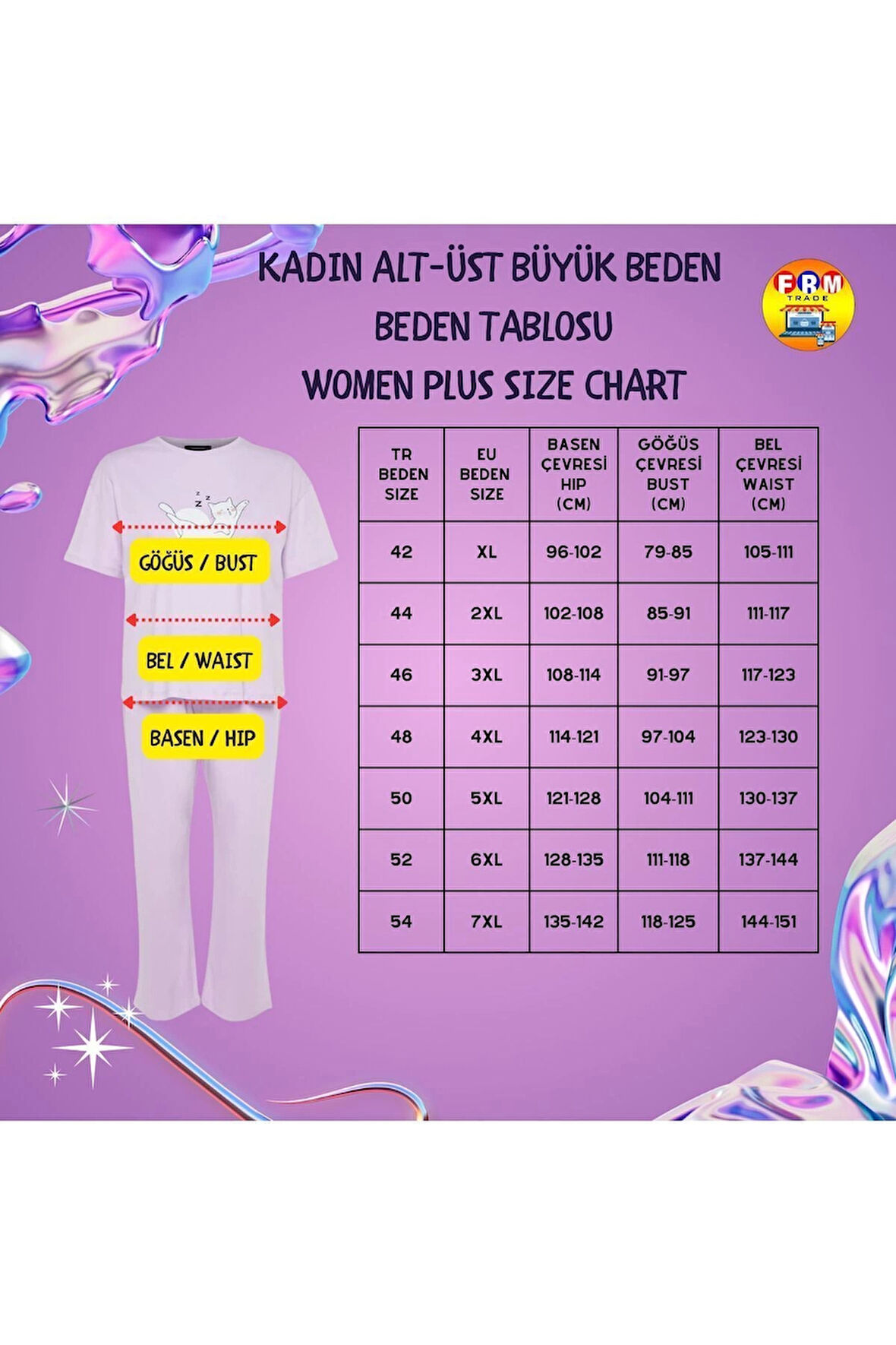 Büyük Beden Kadın Polyester Bisiklet Yaka Kısa Kol Çiçek Desenli Örme Pijama Takımı