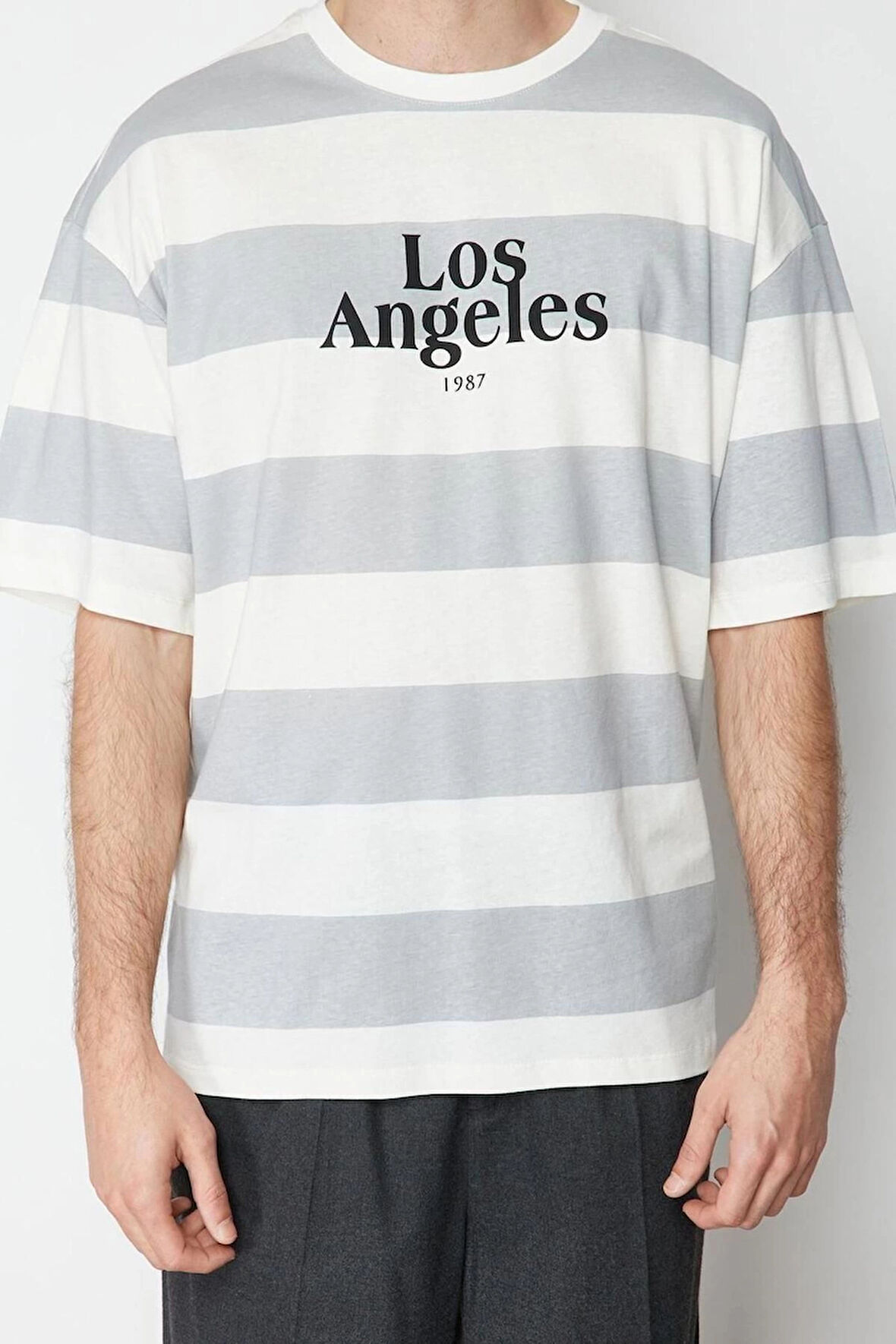 Yeni Sezon Oversize %100 Pamuk Bisiklet Yaka Kısa Kol Çizgili Desenli Günlük T-Shirt