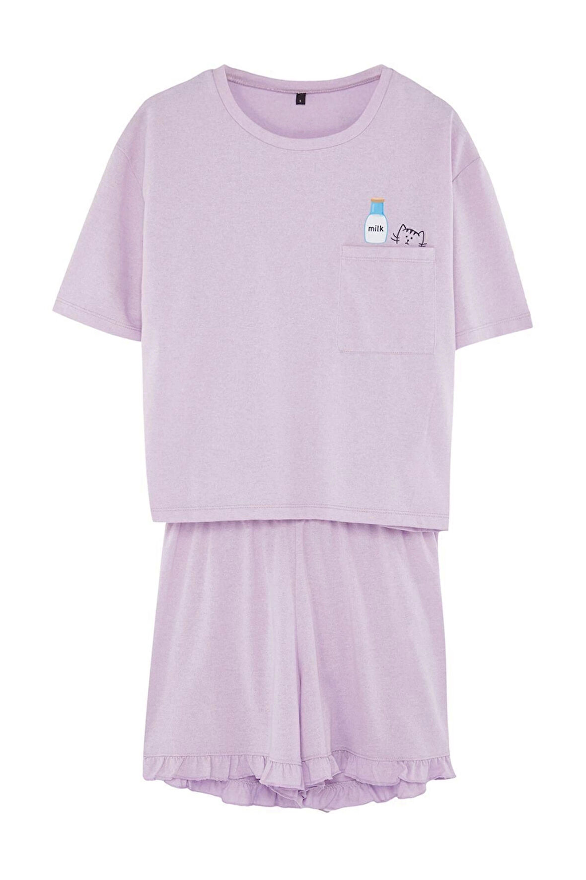 Kadın Pamuklu Bisiklet Yaka Kısa Kol Pamuklu Baskılı T-shirt-Şort Örme Pijama Takımı