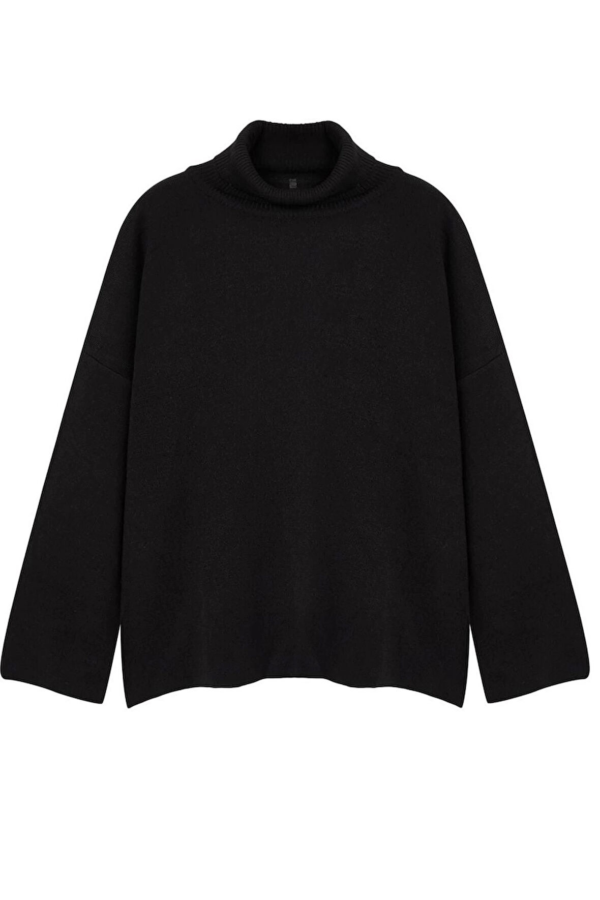 Kadın Büyük Beden Moda Şık Regular Balıkçı Yaka Uzun Kol Düz Balıkçı Yaka Geniş Kalıp Triko Kazak