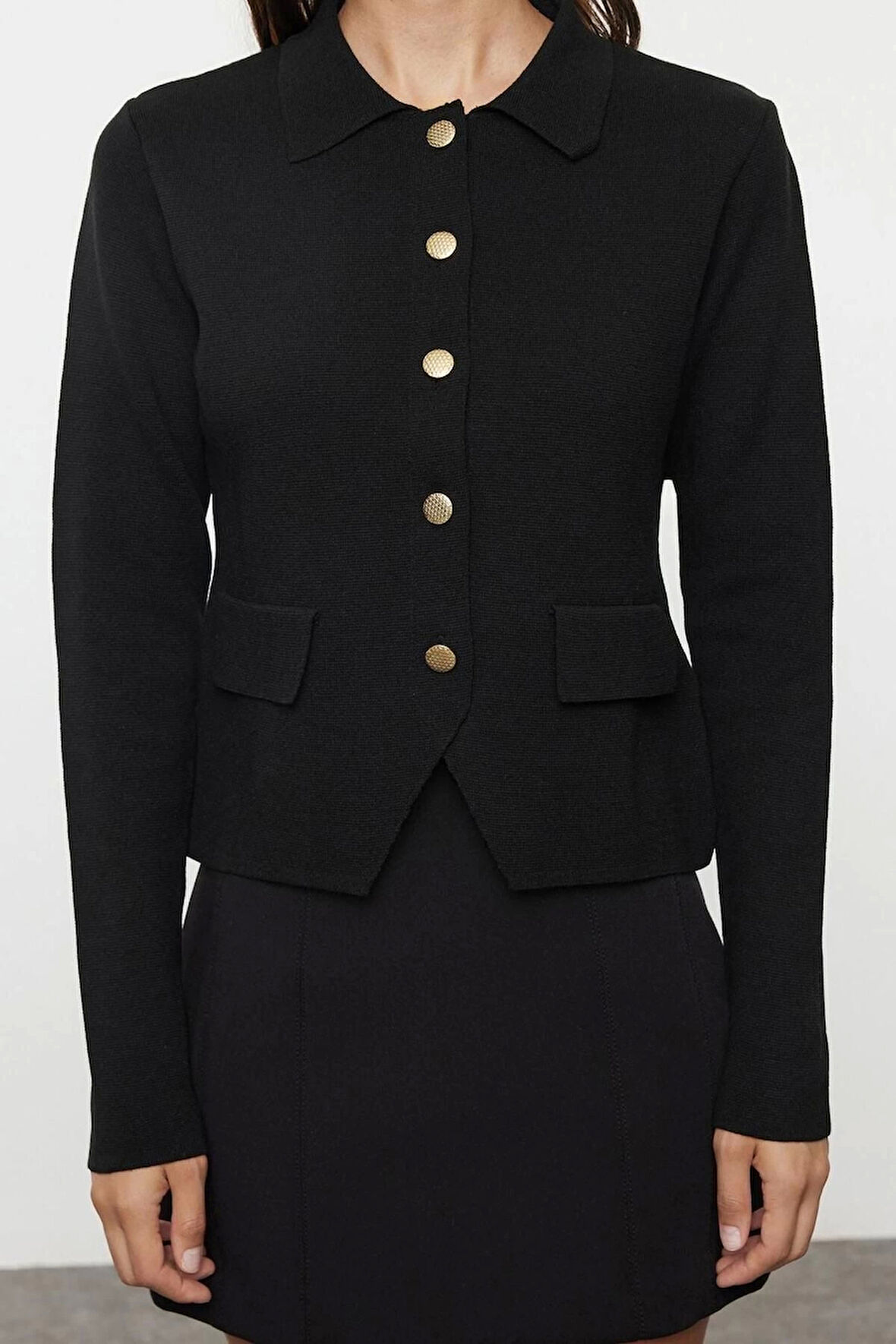 Kadın Moda Şık Regular Polo Yaka Regular Premium İplik Basic Triko Hırka