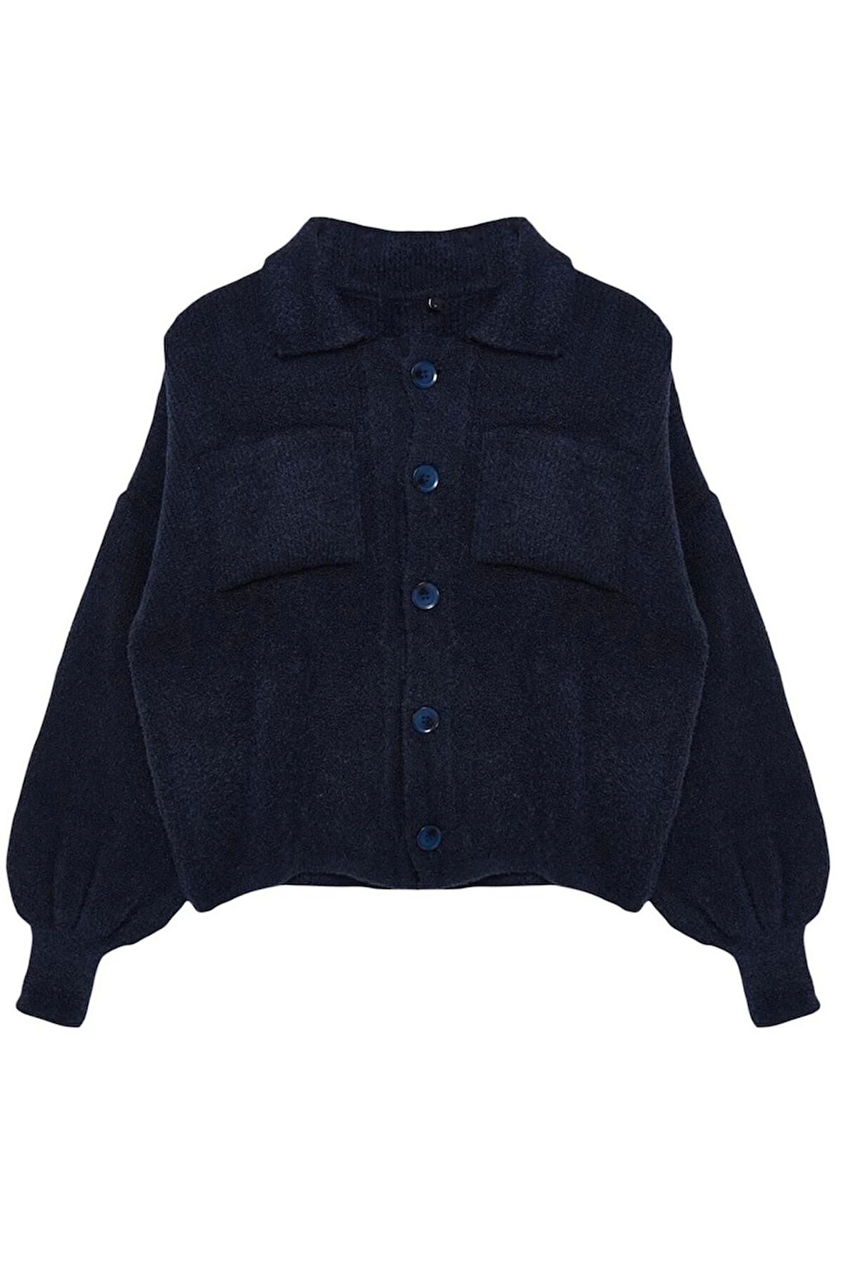 Kadın Moda Şık Regular Polo Yaka Regular Yumuşak Dokulu Mont Görünümlü Triko Hırka