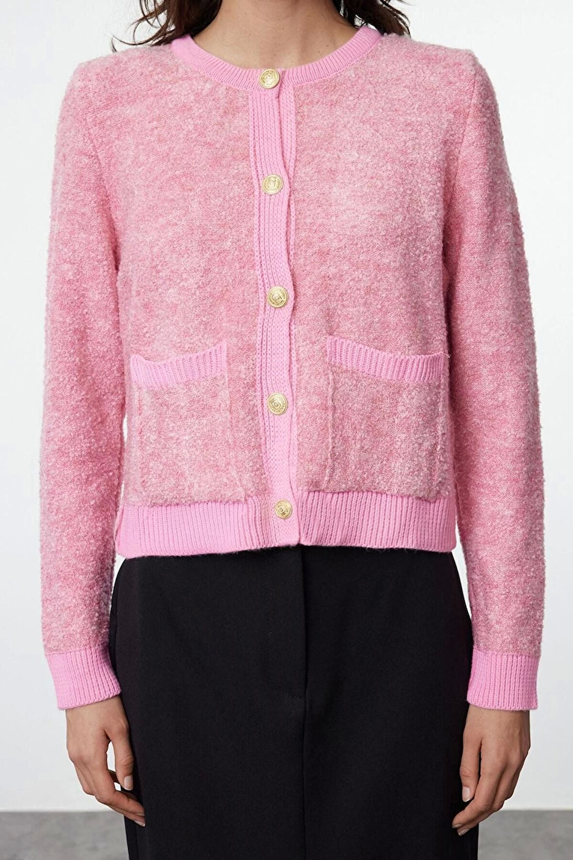 Kadın Moda Şık Crop Bisiklet Yaka Regular Crop Yumuşak Dokulu Bluz-Hırka Takım Triko Hırka
