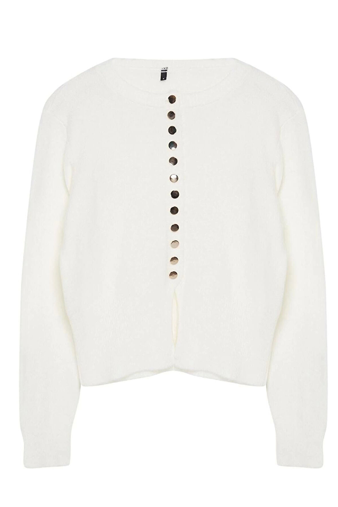 Kadın Moda Şık Regular Bisiklet Yaka Regular Basic Düğmeli Triko Hırka