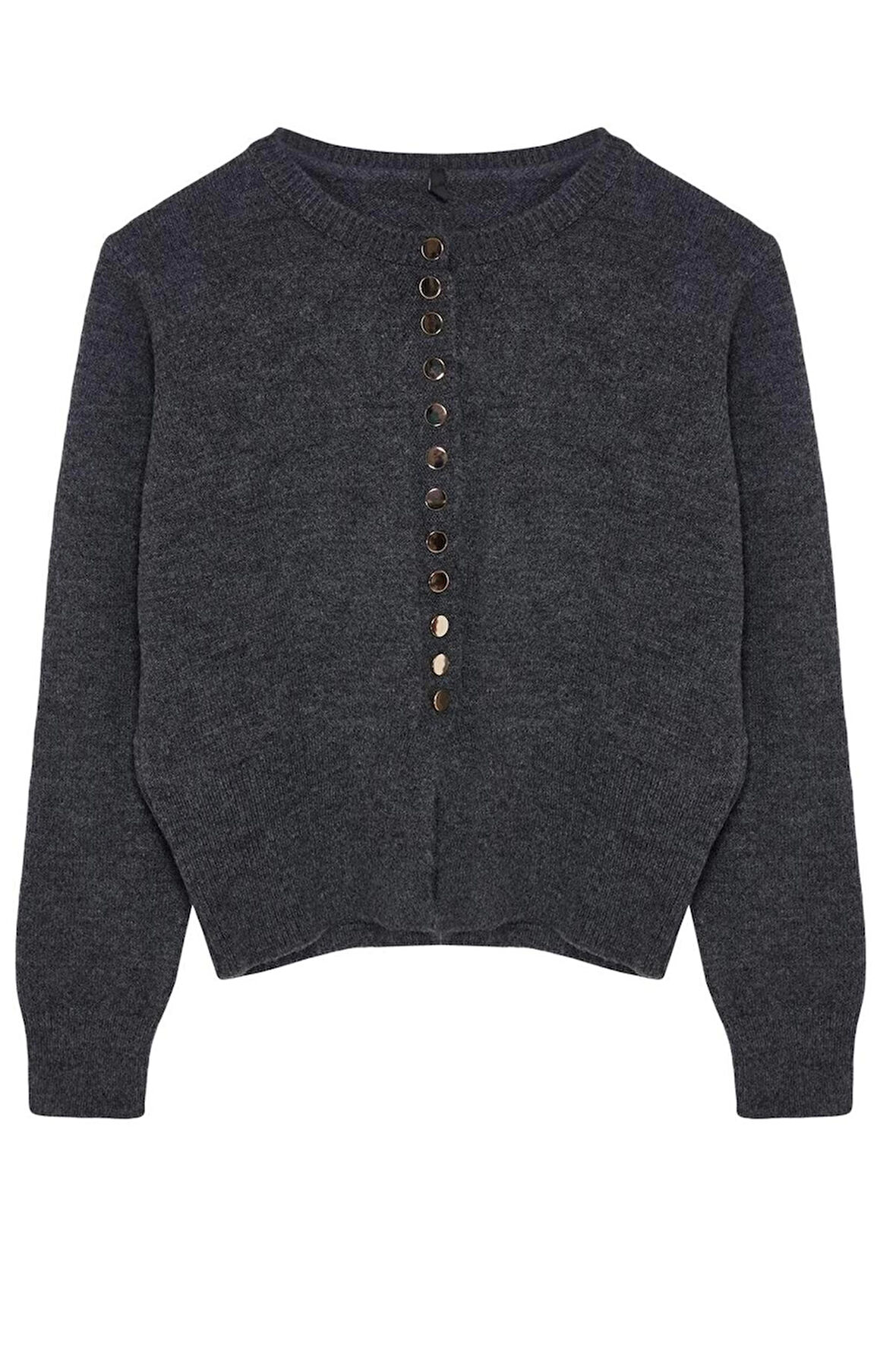 Kadın Moda Şık Regular Bisiklet Yaka Regular Basic Düğmeli Triko Hırka