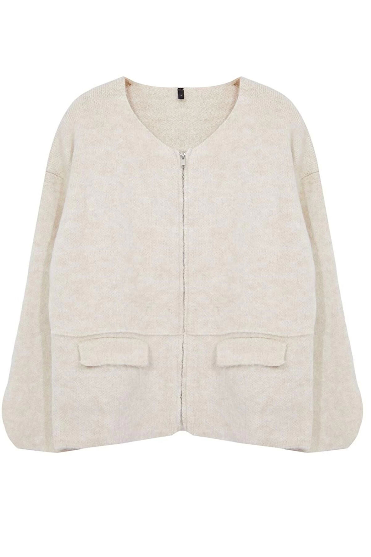 Kadın Moda Şık Regular Bisiklet Yaka Regular Yumuşak Dokulu Mont Triko Hırka