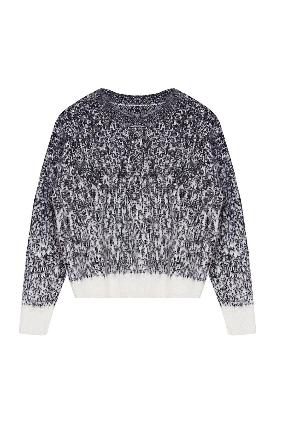 Kadın Moda Şık Bisiklet Yaka Standart Kol Regular Yumuşak Dokulu Desenli Triko Kazak