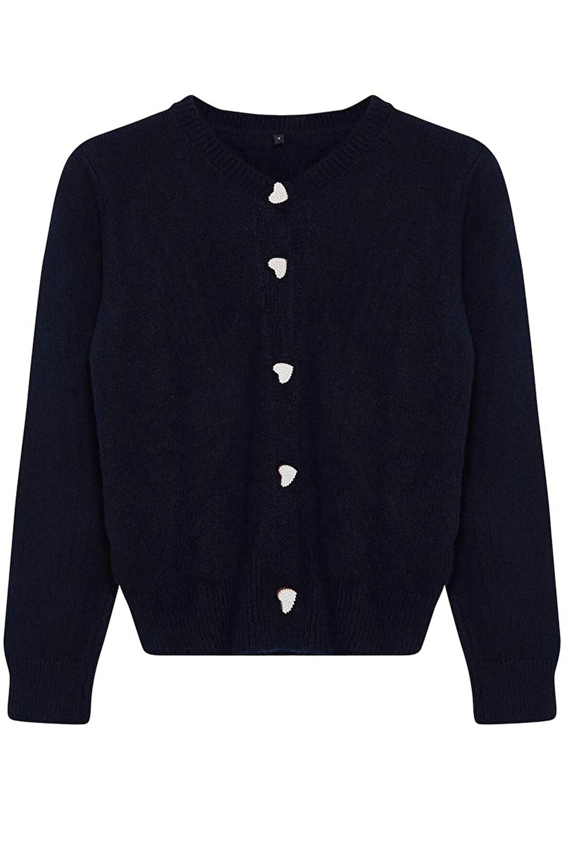 Kadın Moda Regular Bisiklet Yaka Regular Yumuşak Dokulu Mücevher Düğmeli Ceket Görünümlü Triko Hırka