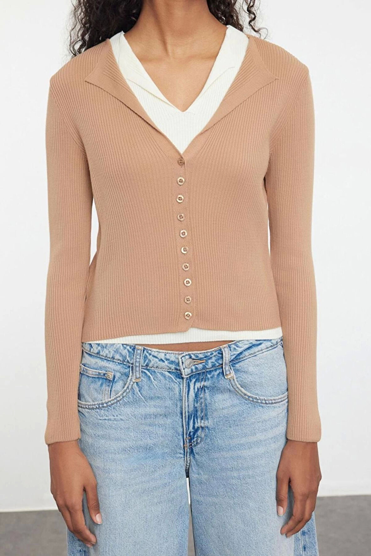 Kadın Moda Şık Regular V Yaka Slim İkili Triko Hırka