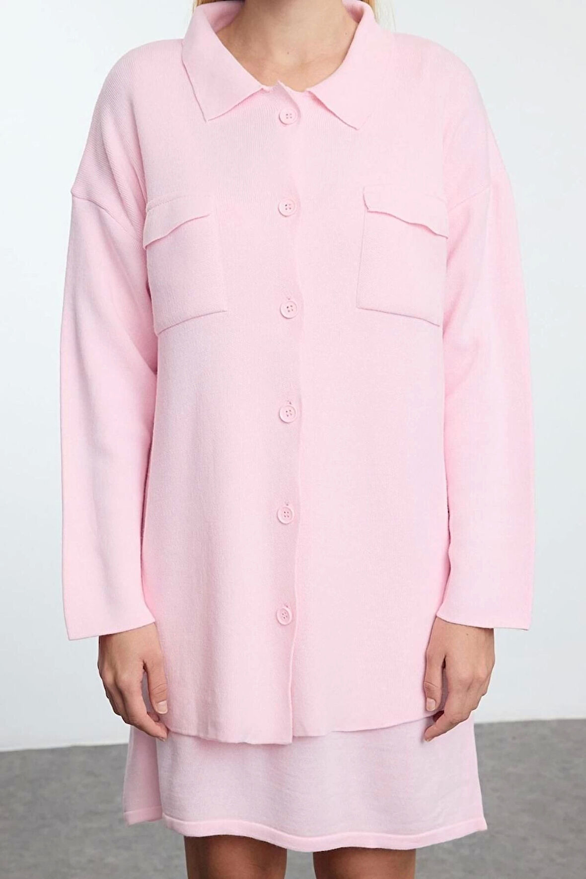 Kadın Moda Şık Mini Boy Polo Yaka Regular Triko Basic Elbise