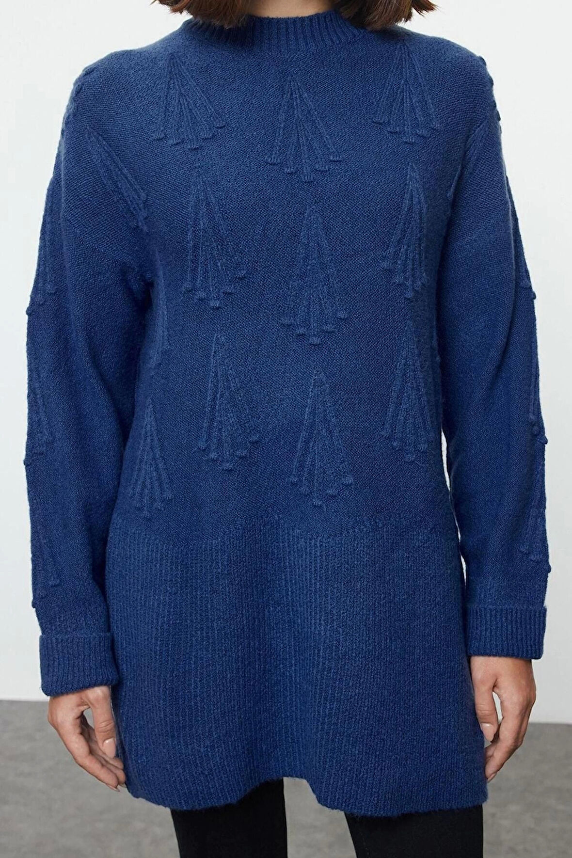 Kadın Tesettür Moda Şık Regular Bisiklet Yaka Uzun Kol Düz Desenli Triko Kazak