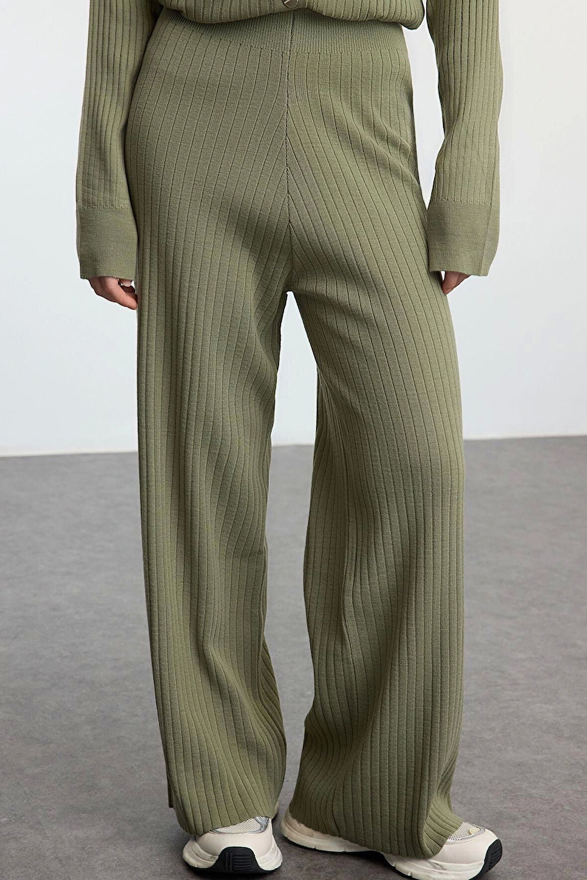 Kadın Moda Şık Geniş Paça Regular Boy Uzun Kollu Kapüşonlu Triko Alt-Üst Takım