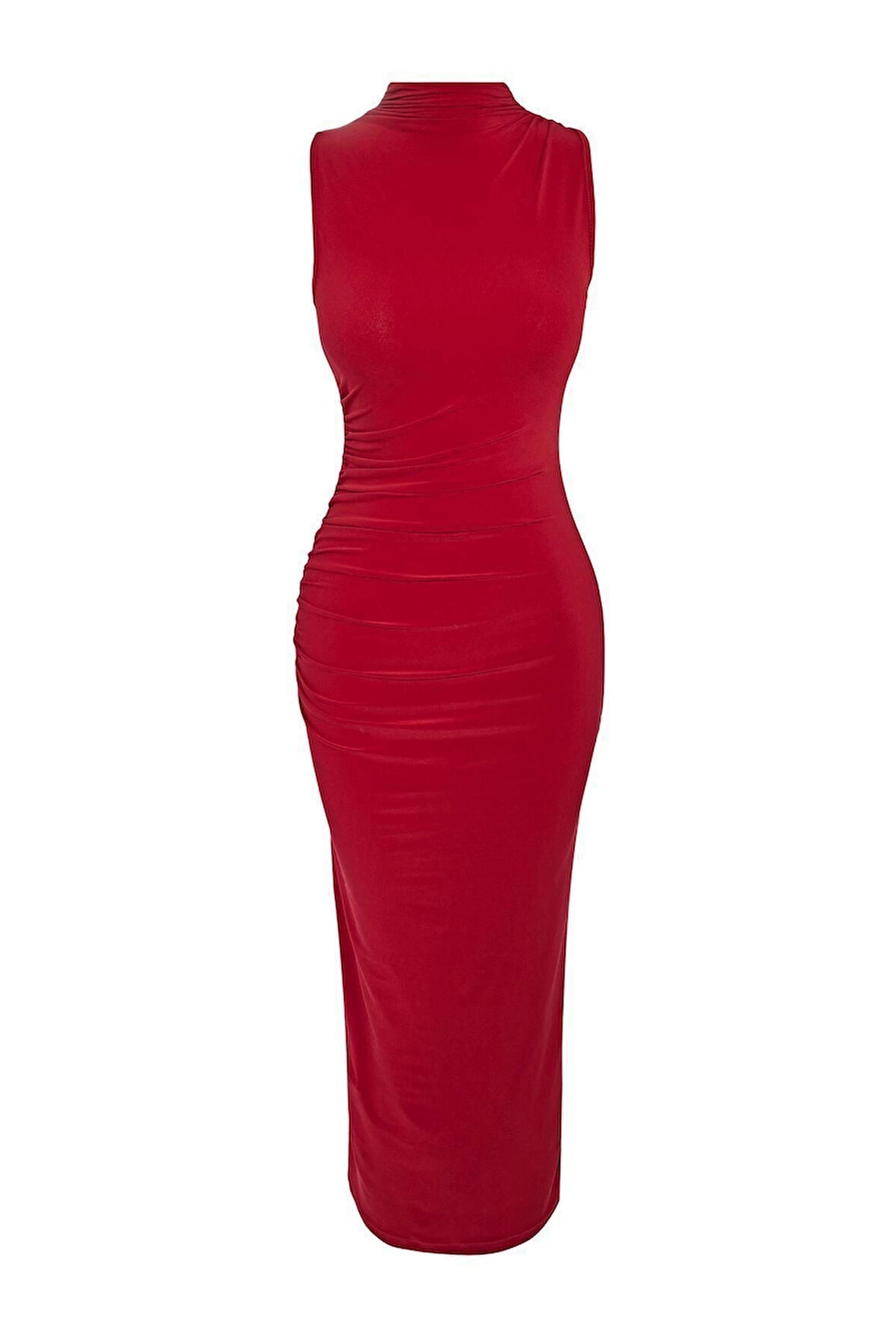 Yeni Slim Casual Günlük Kalın Sandy Örme Dik Yaka Kolsuz Kol Bodycone Maxi Boy Elbise