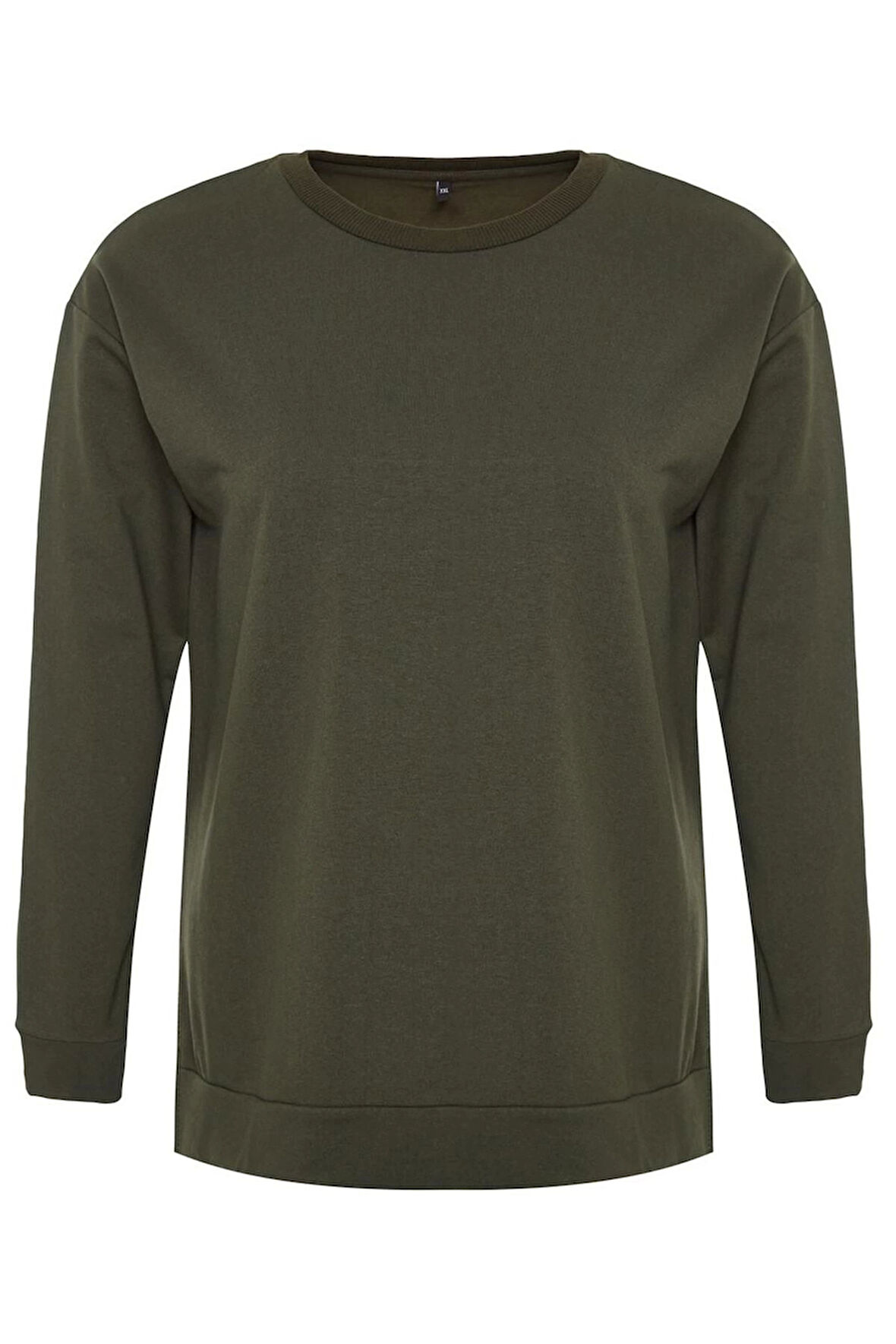 Kadın Büyük Beden Moda Şık Relaxed Bisiklet Yaka Düşük Kol Uzun Yırtmaç Detaylı İnce Örme Sweatshirt