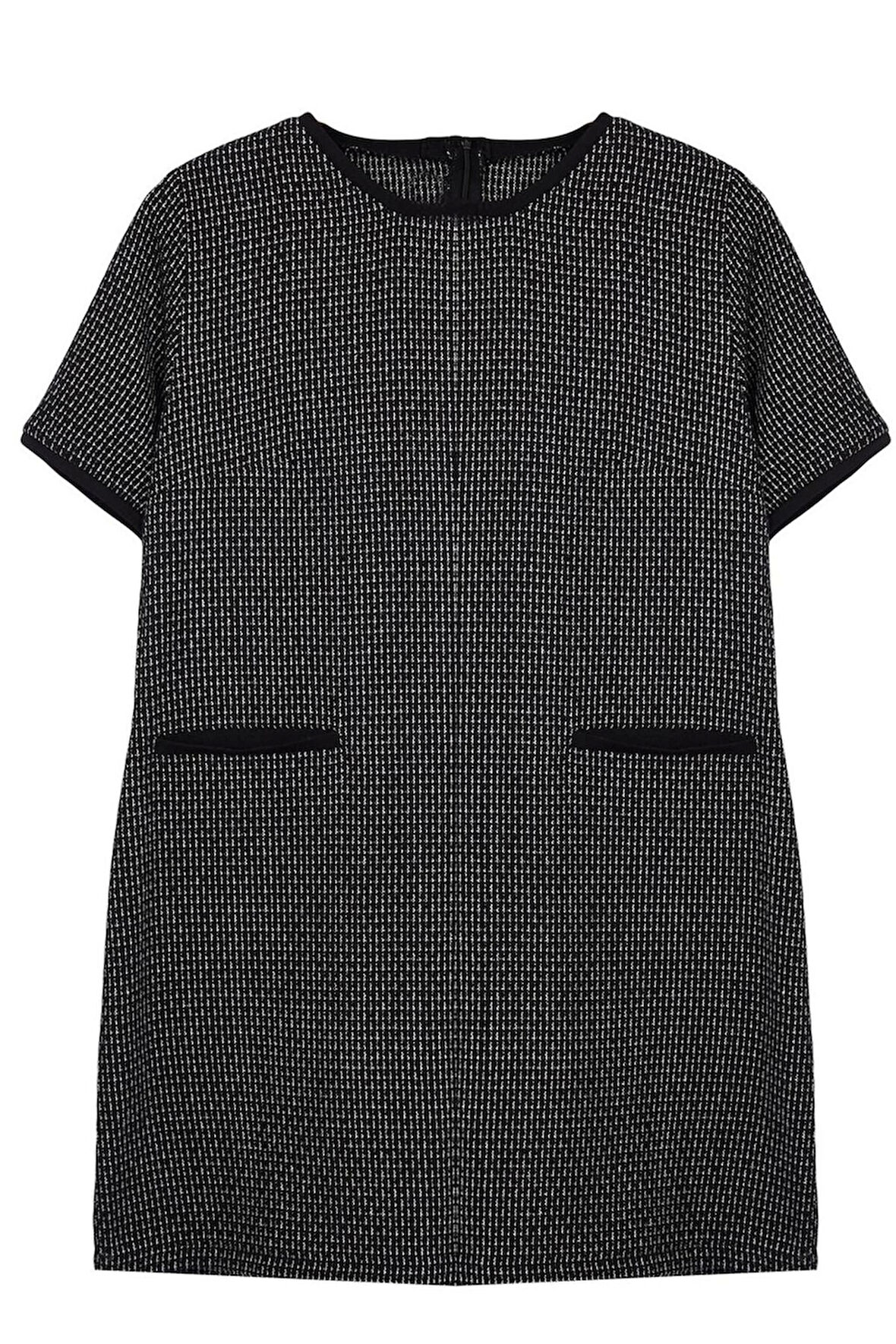 Kadın Moda Şık Büyük Beden Midi Boy Bisiklet Yaka Relaxed Tüvit Ekose Fermuarlı Şık Dokuma Elbise