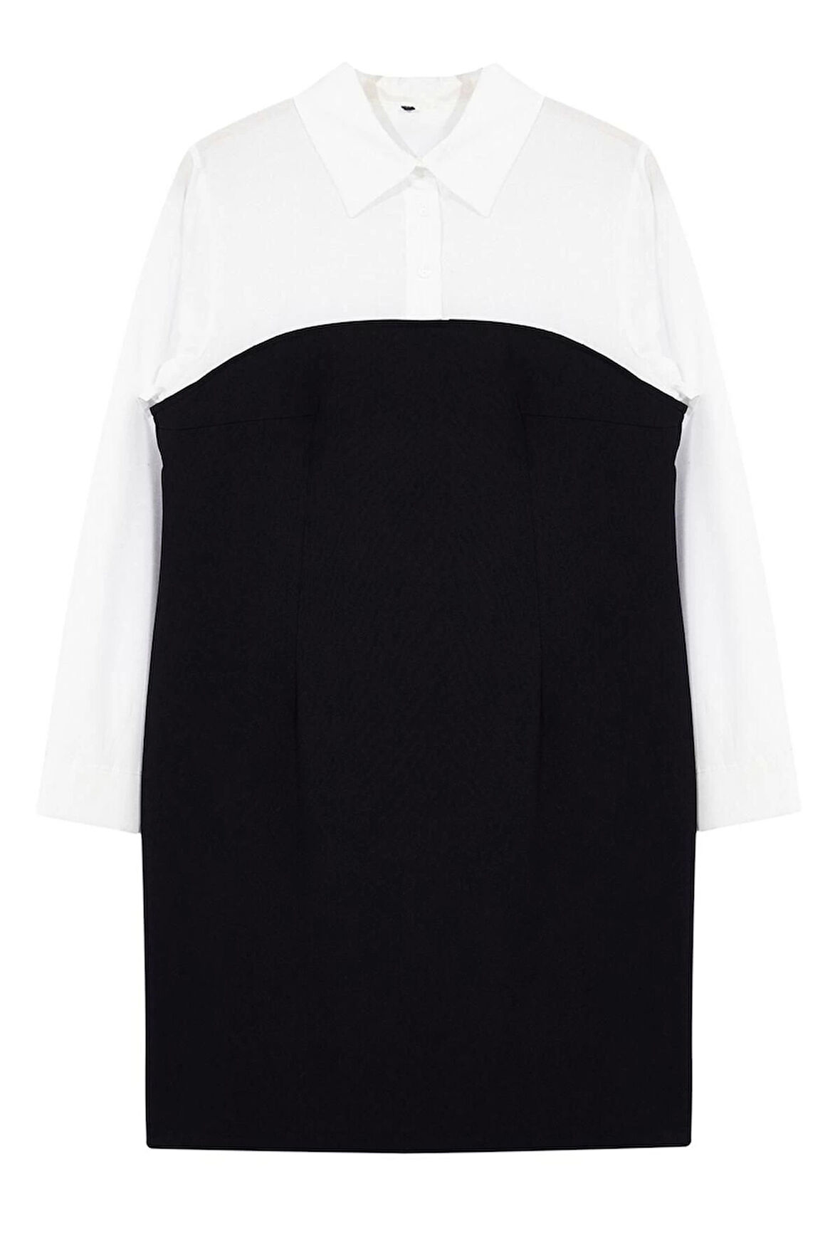 Kadın Büyük Beden Mini Boy Fitted Siyah Bodycone Straplez Dokuma Büyük Beden Çizgili Gömlek Elbise