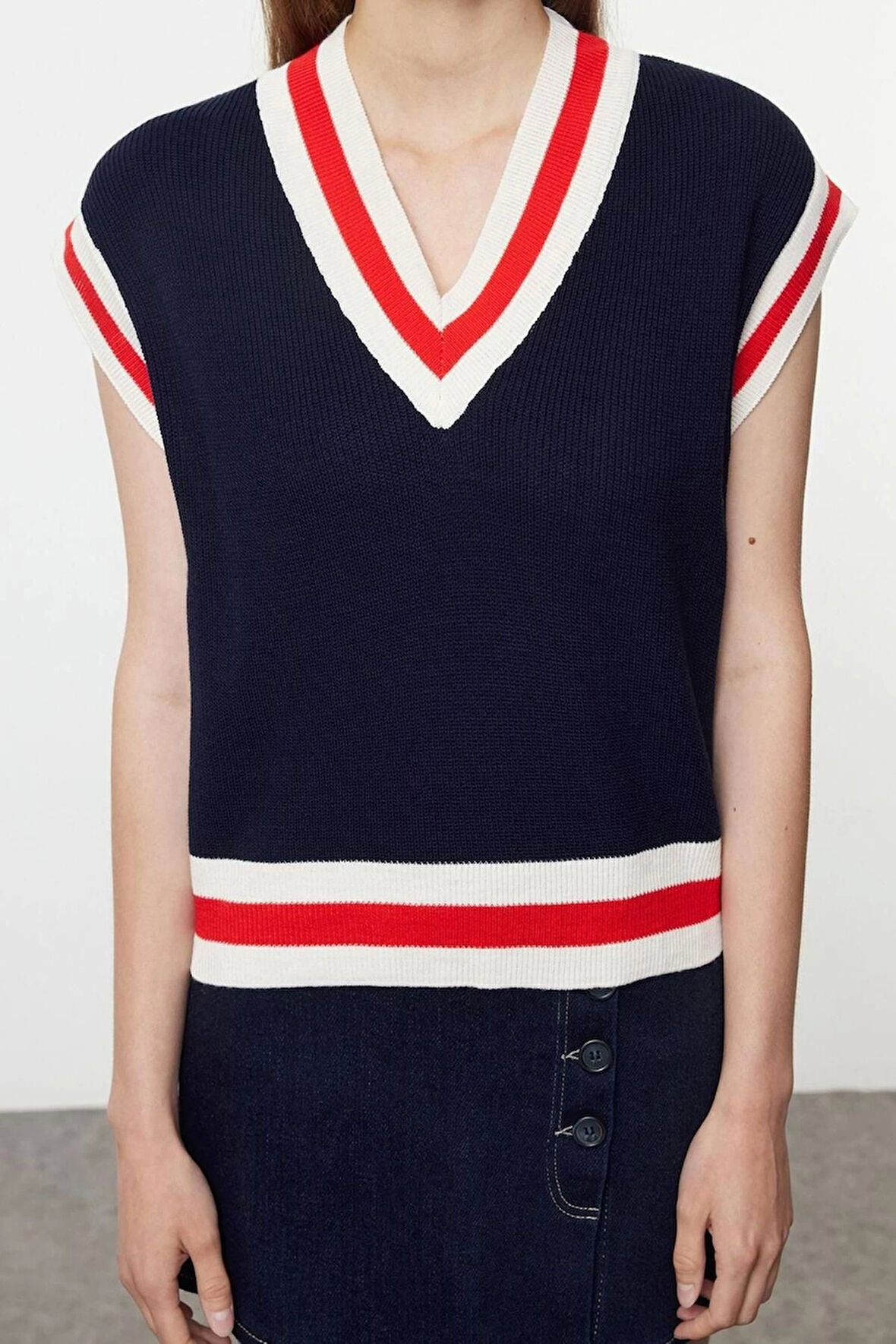 Kadın Moda Şık V Yaka Standart Kol Regular Triko Süveter