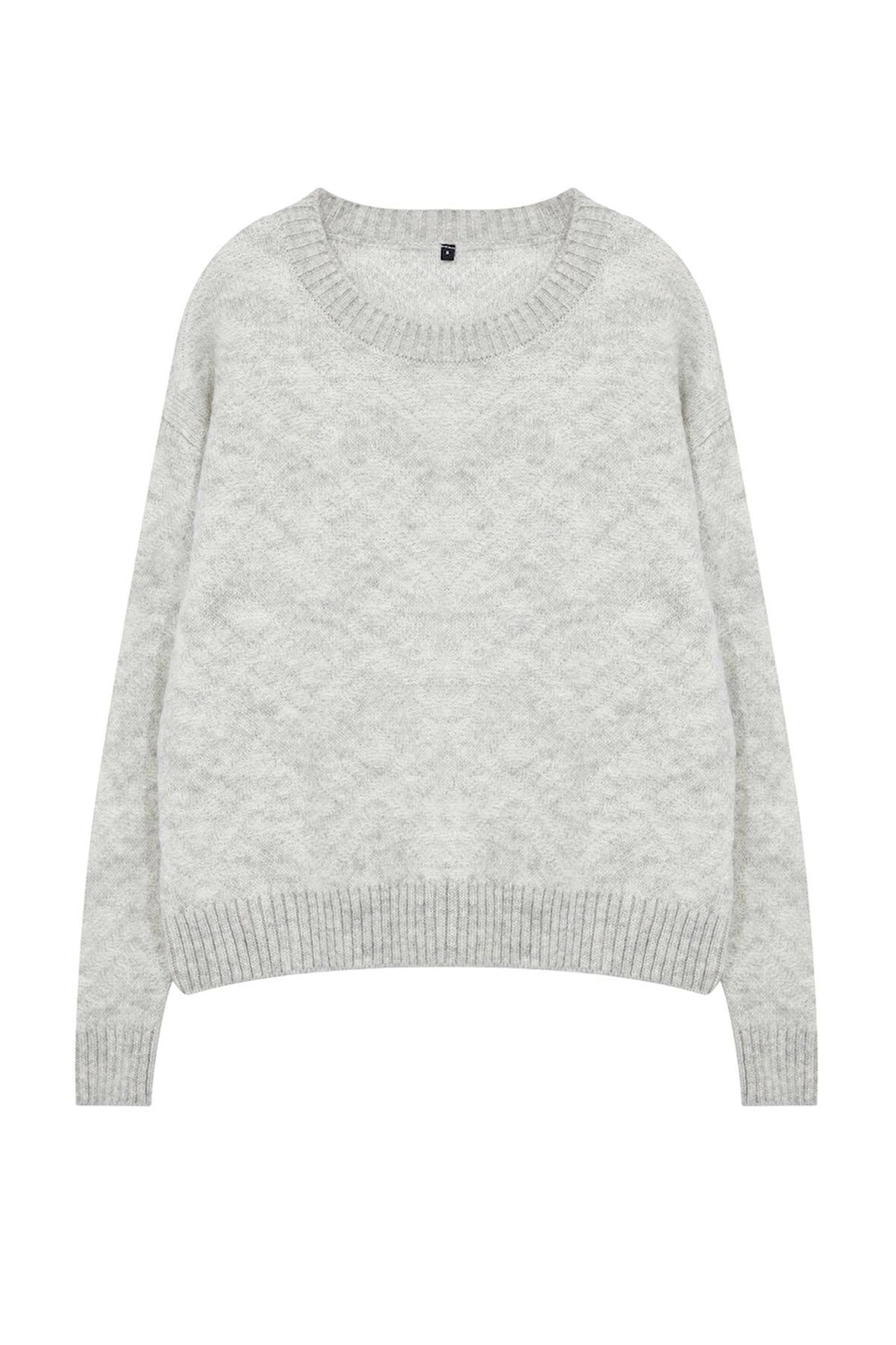 Kadın Moda Şık Bisiklet Yaka Standart Kol Regular Yumuşak Dokulu Geometrik Desen Triko Kazak