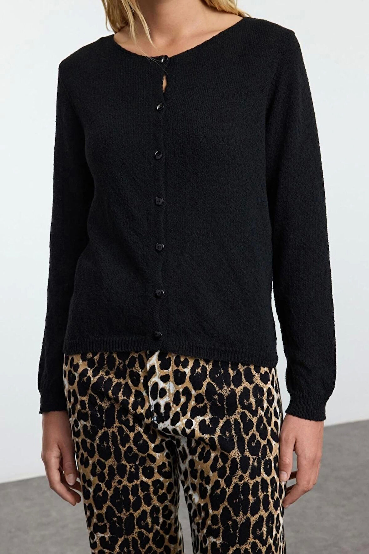 Kadın Moda Şık Regular Bisiklet Yaka Slim Yumuşak Dokulu Bluz-Hırka Triko Takım